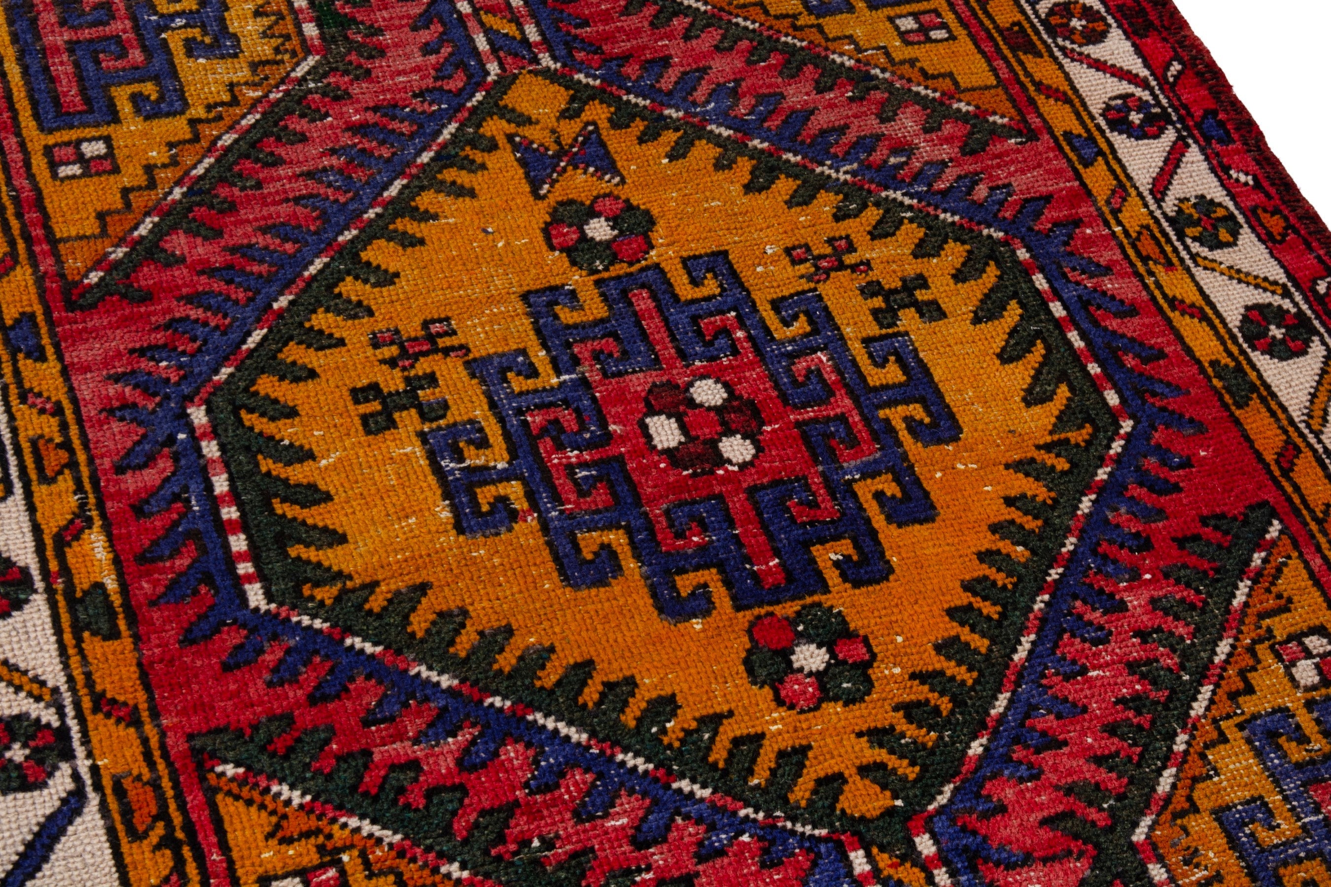 Persian Azerbaijan runner rug in deep red and denim, view 9 of 21