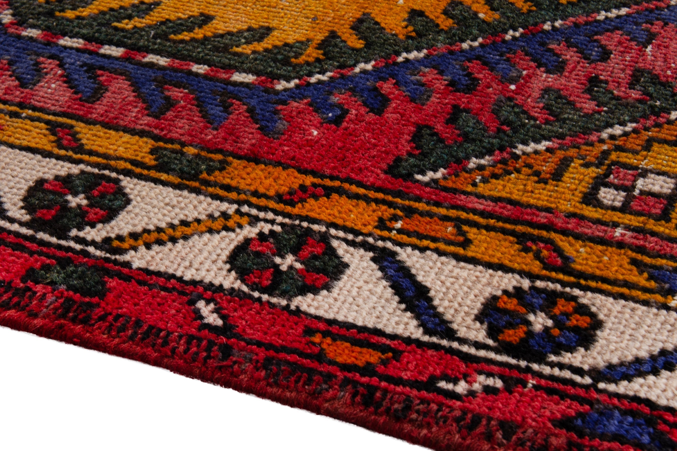 Persian Azerbaijan runner rug in deep red and denim, view 5 of 21