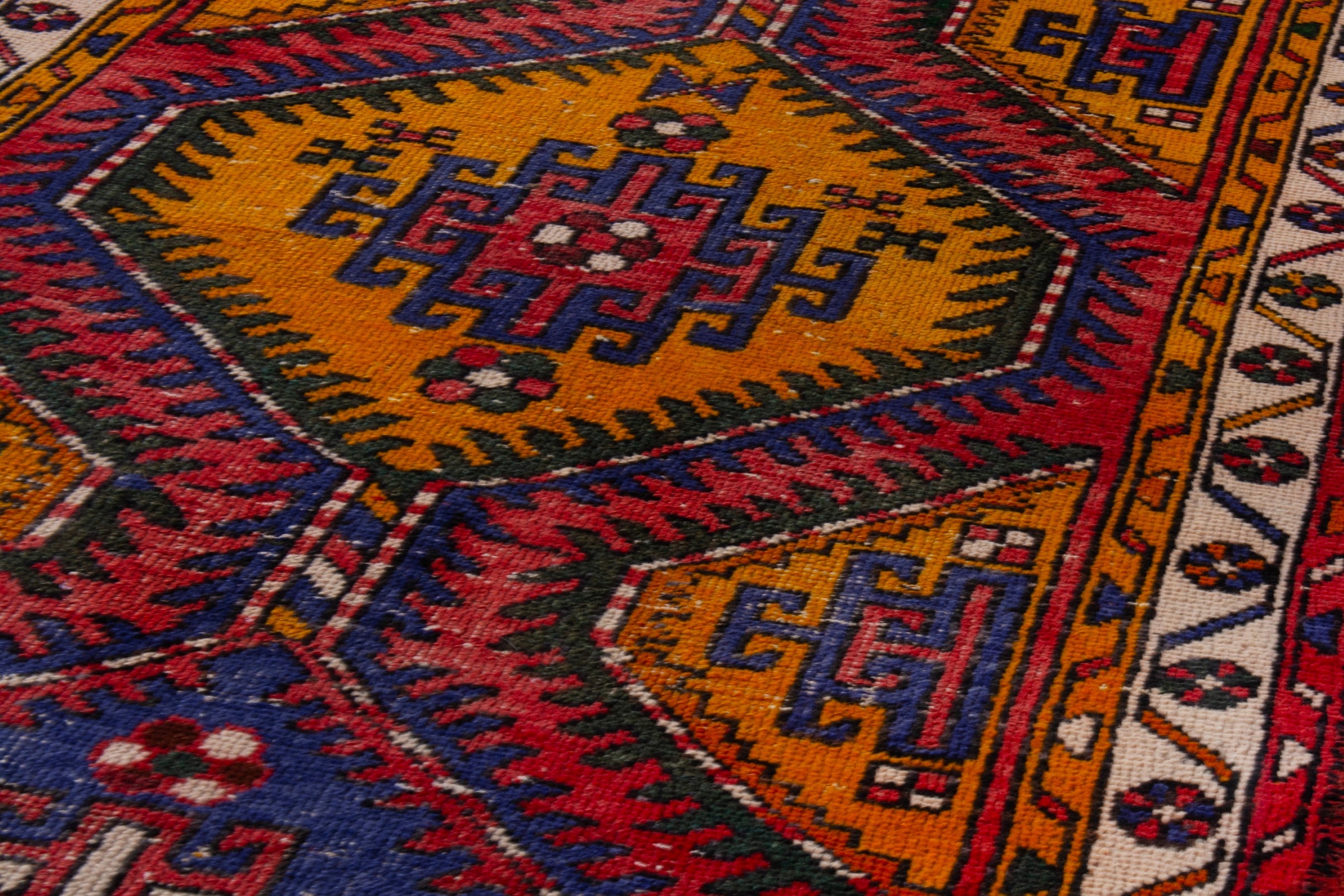 Persian Azerbaijan runner rug in deep red and denim, view 7 of 21