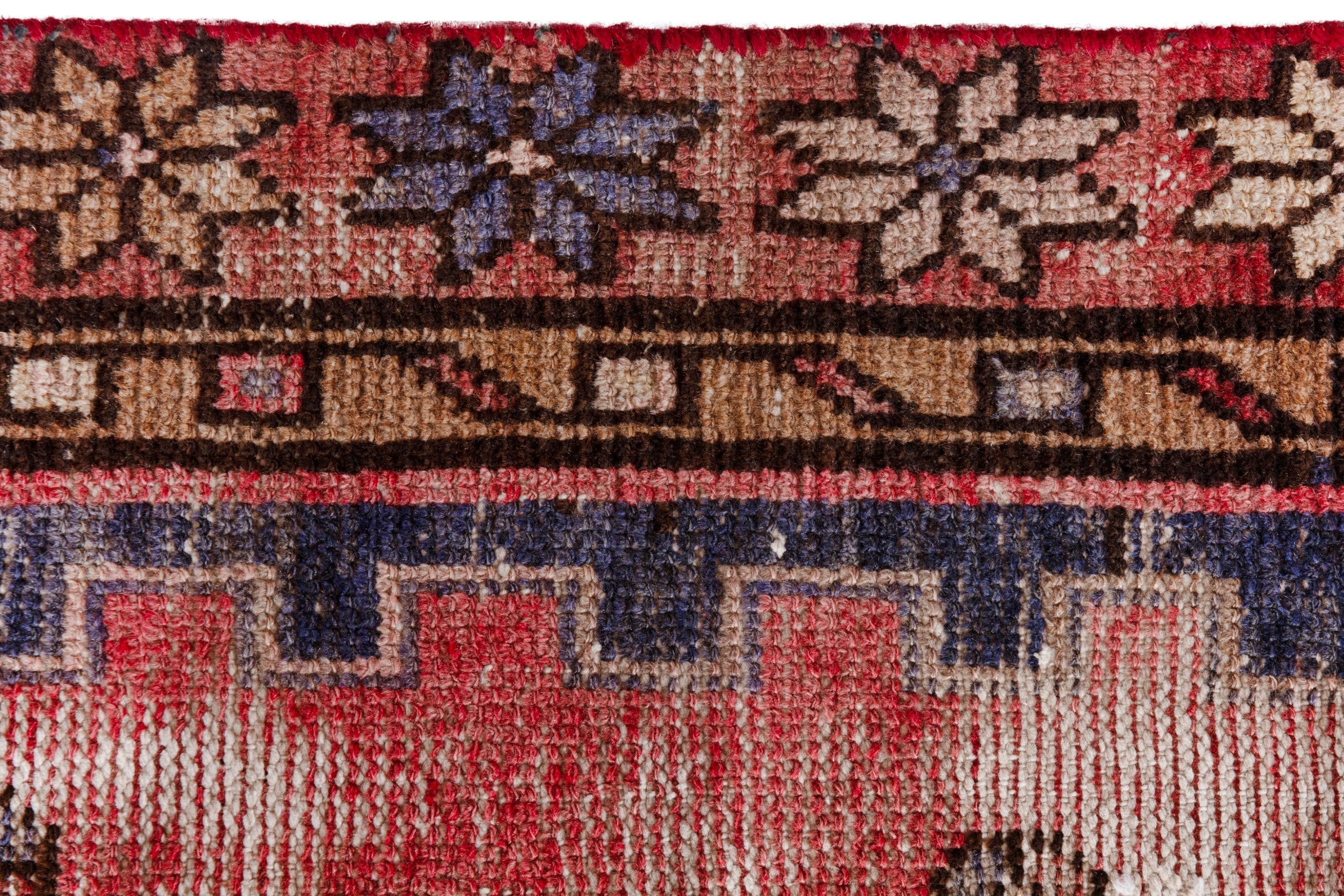 Persian Hamedan runner rug in faded red and burgundy, view 12 of 20