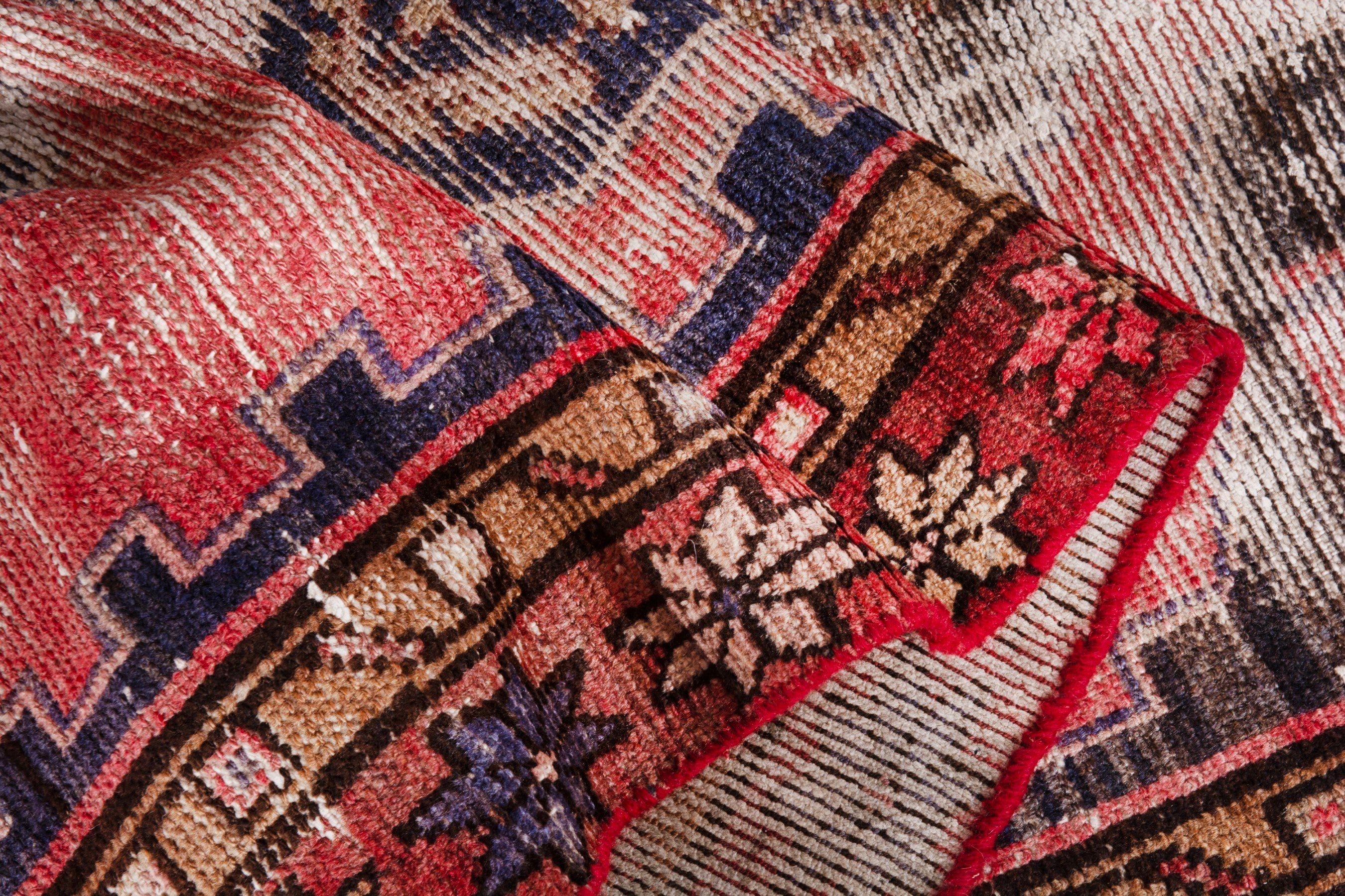 Persian Hamedan runner rug in faded red and burgundy, view 16 of 20