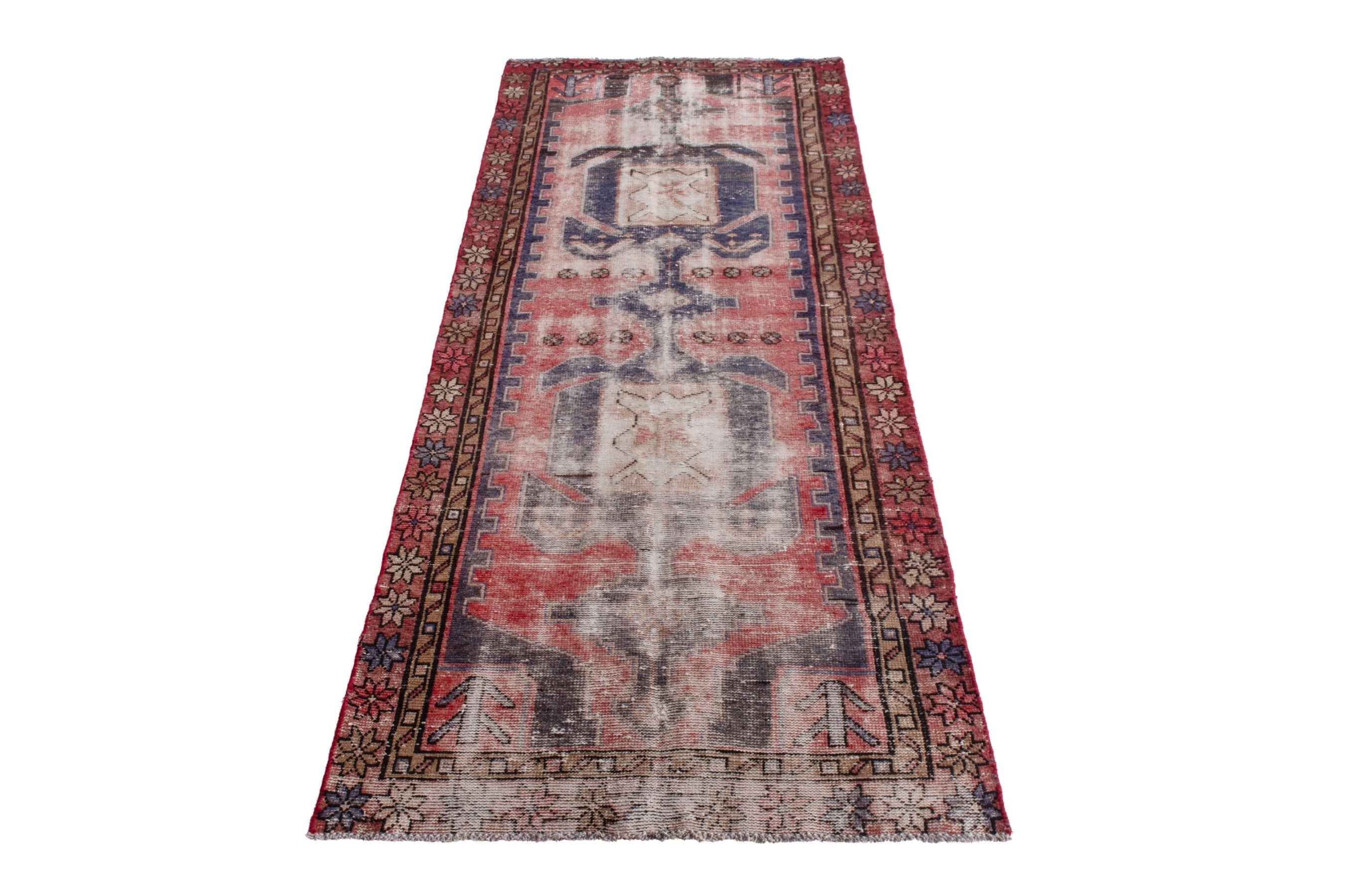 Persian Hamedan runner rug in faded red and burgundy, view 2 of 20