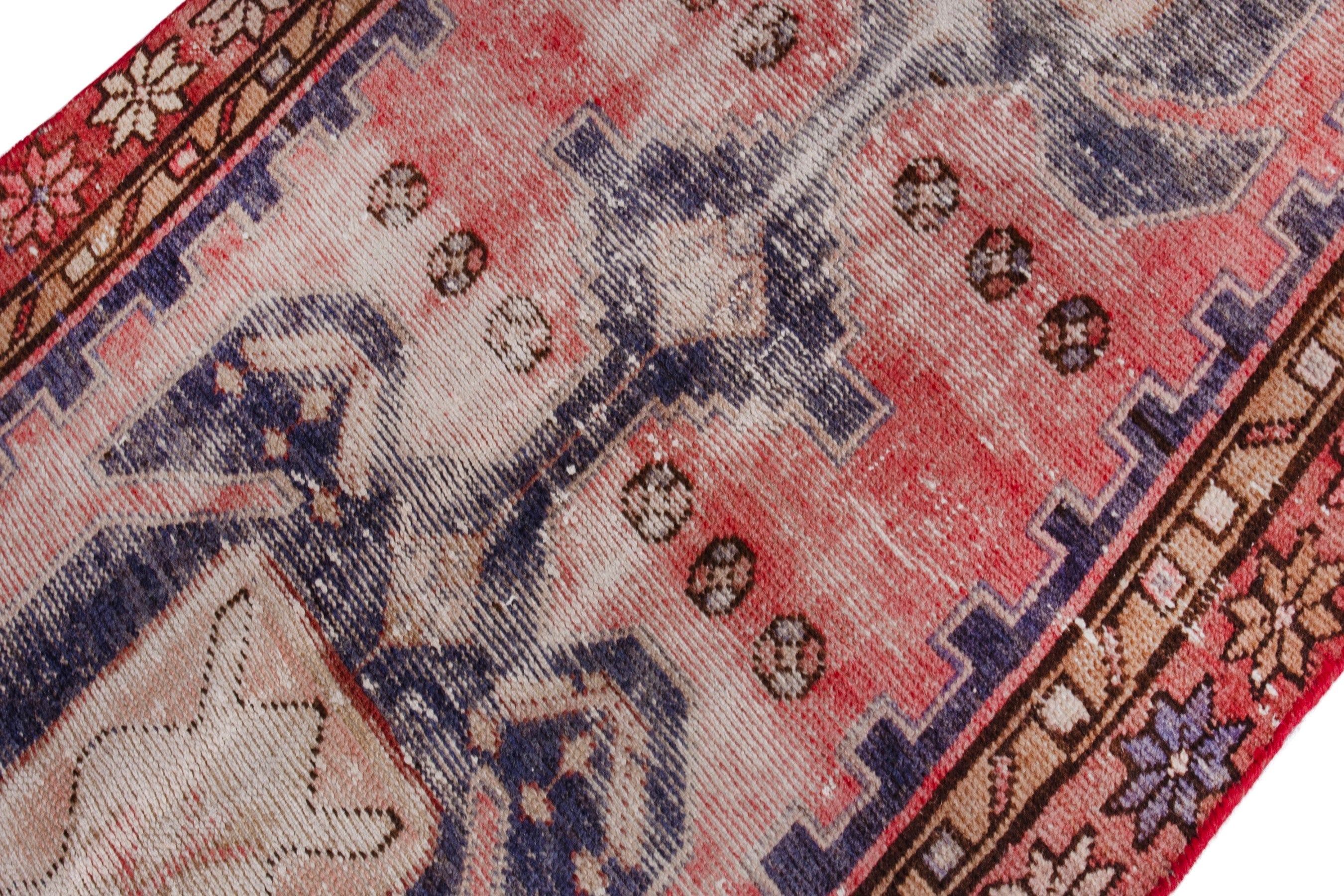 Persian Hamedan runner rug in faded red and burgundy, view 6 of 20