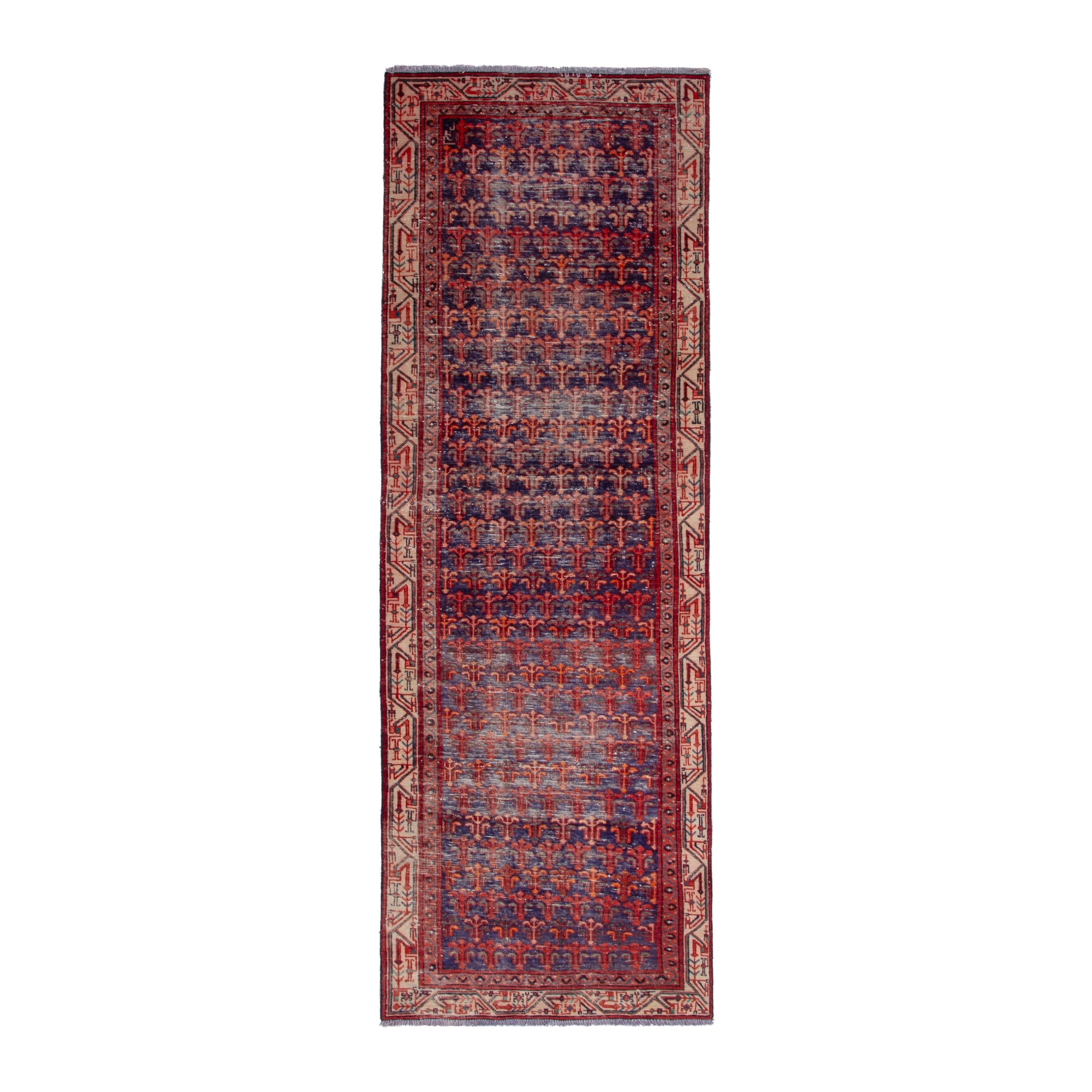 Persian Arak runner rug in deep red and cream, 3'3" x 9'11"