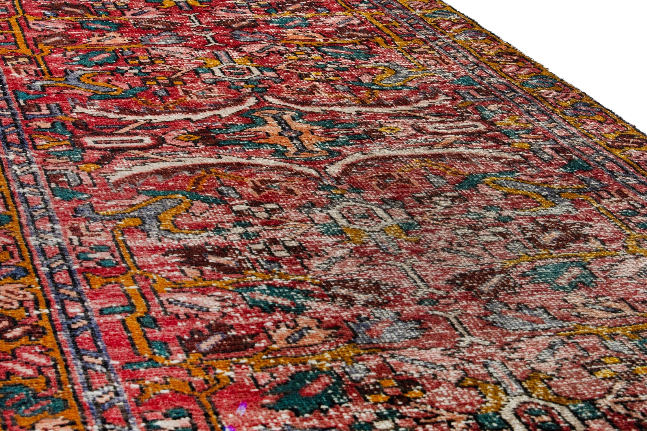 Persian Gharajeh runner rug in faded red and cream, view 8 of 20