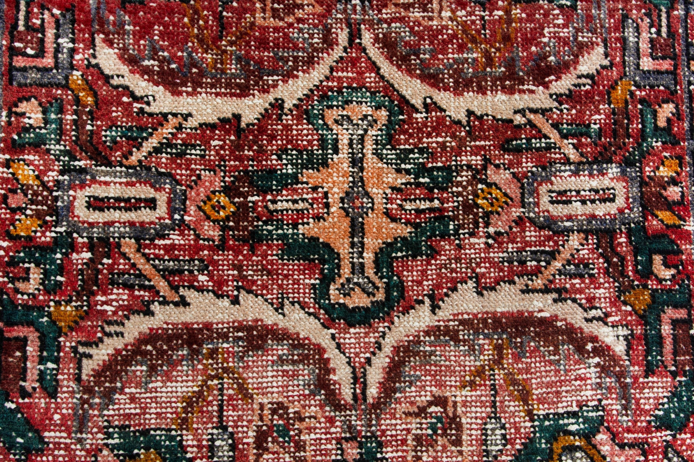 Persian Gharajeh runner rug in faded red and cream, view 13 of 20