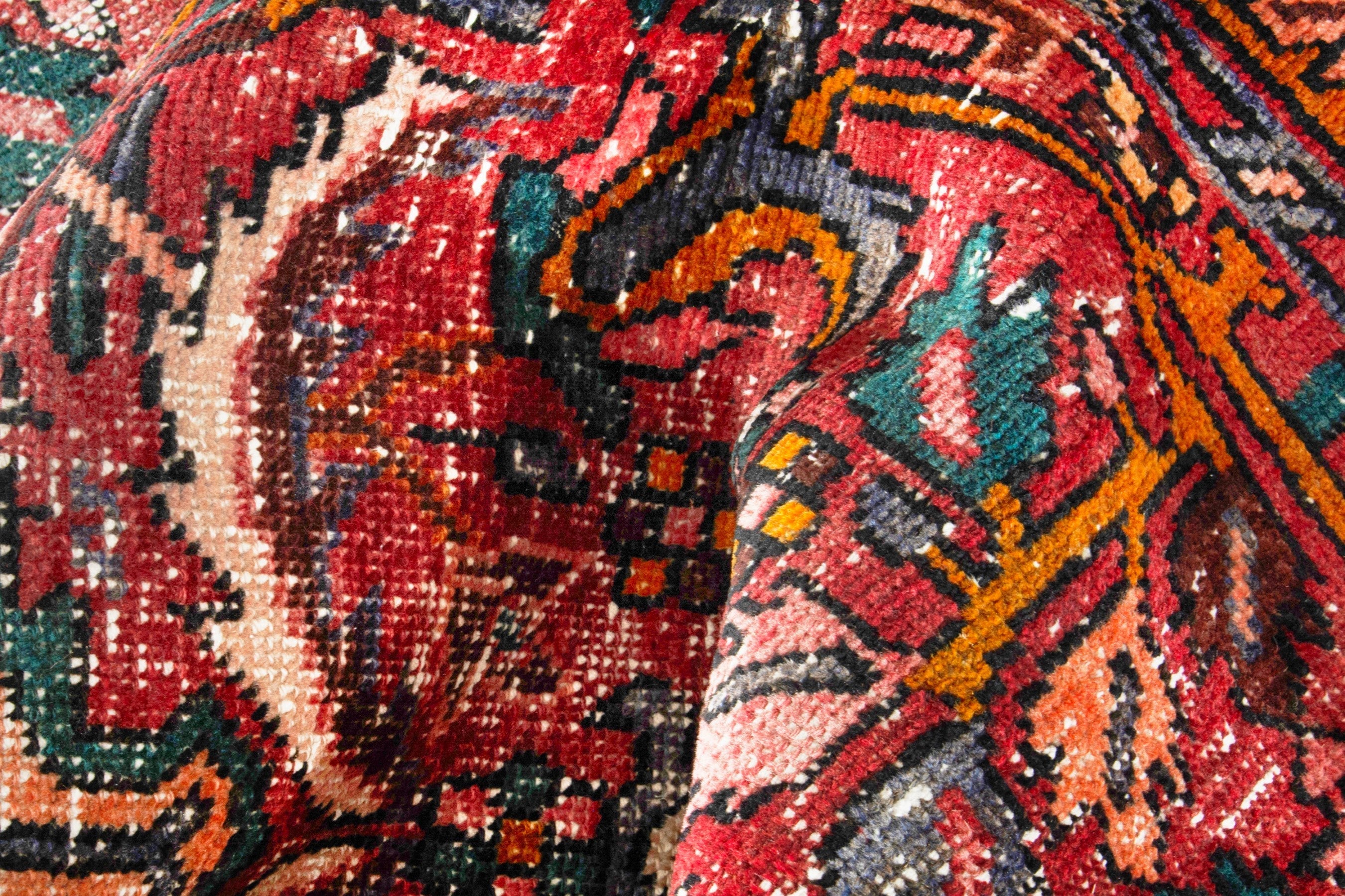 Persian Gharajeh runner rug in faded red and cream, view 15 of 20