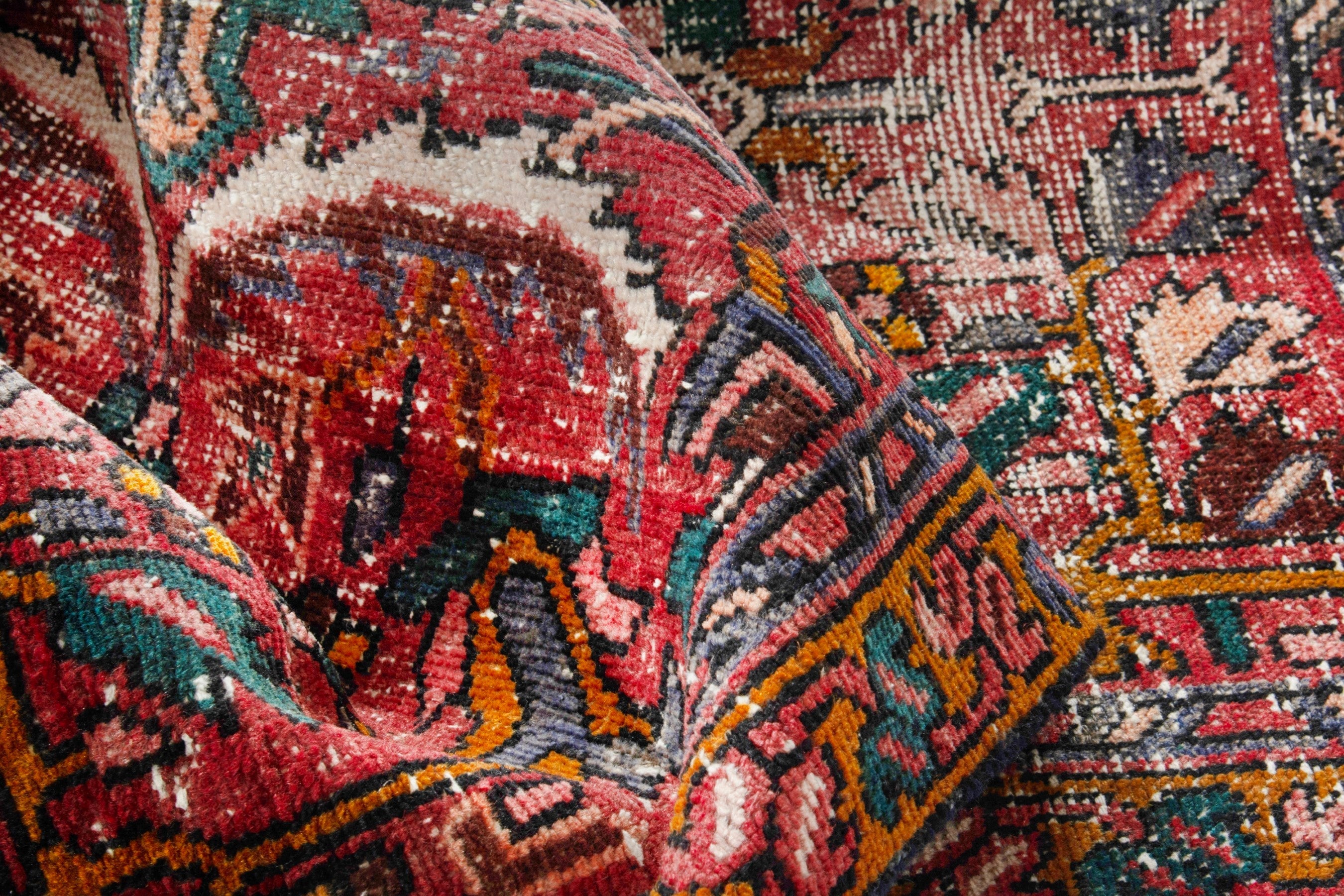 Persian Gharajeh runner rug in faded red and cream, view 16 of 20