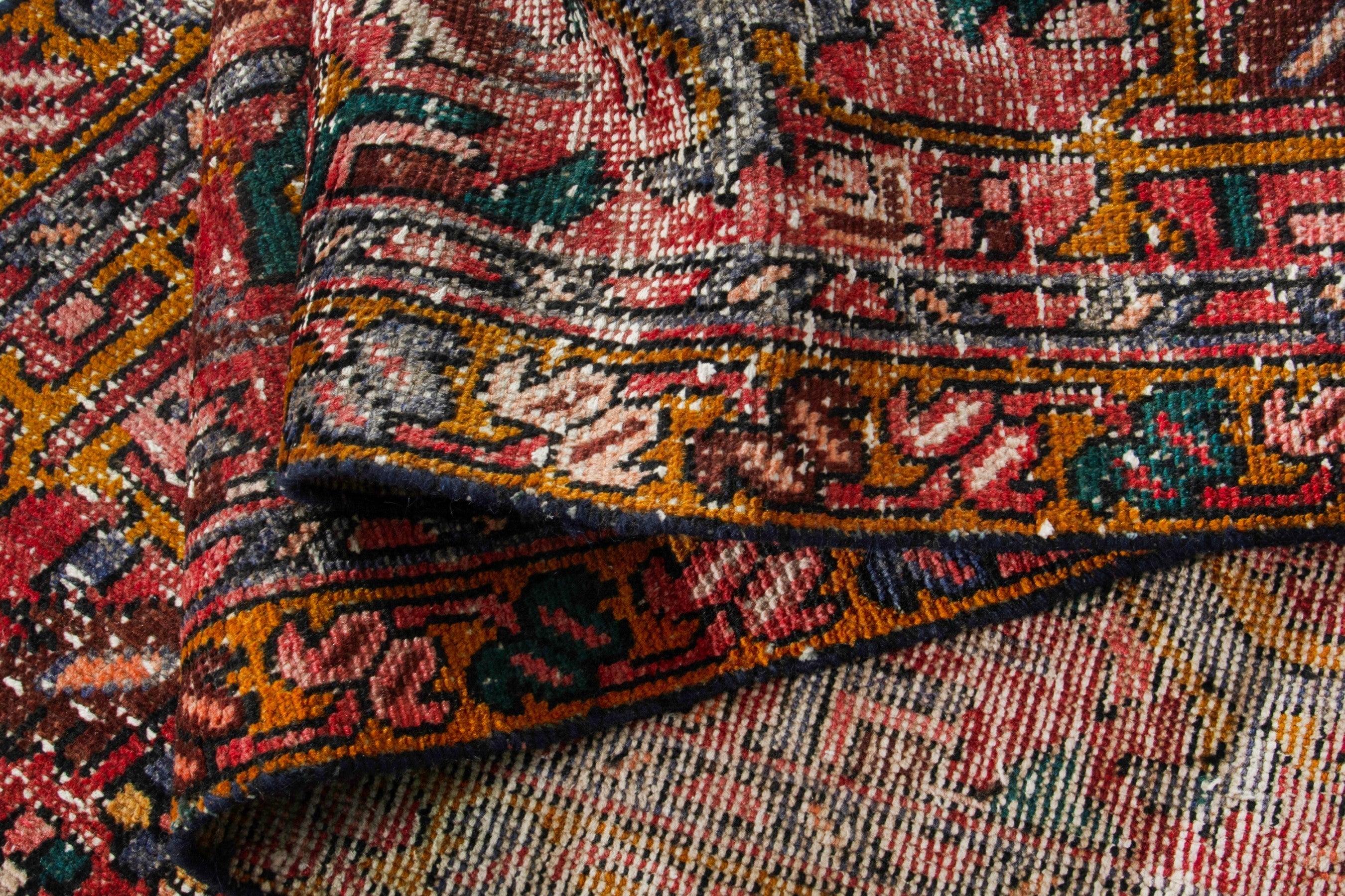 Persian Gharajeh runner rug in faded red and cream, view 17 of 20