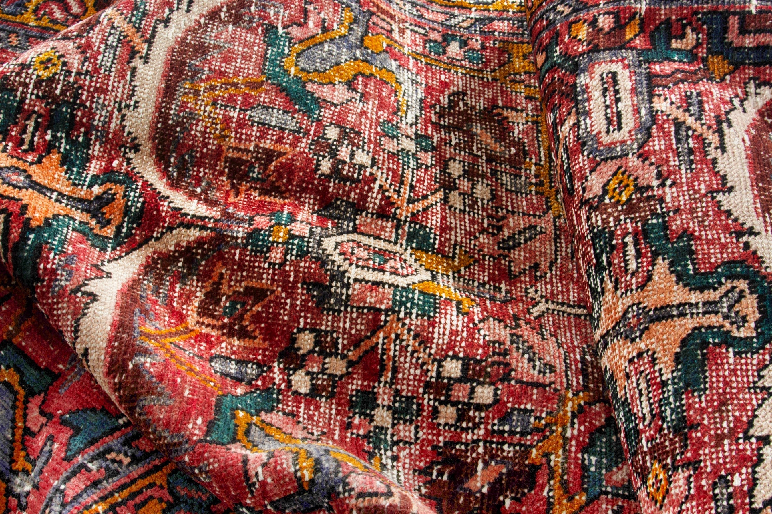 Persian Gharajeh runner rug in faded red and cream, view 18 of 20