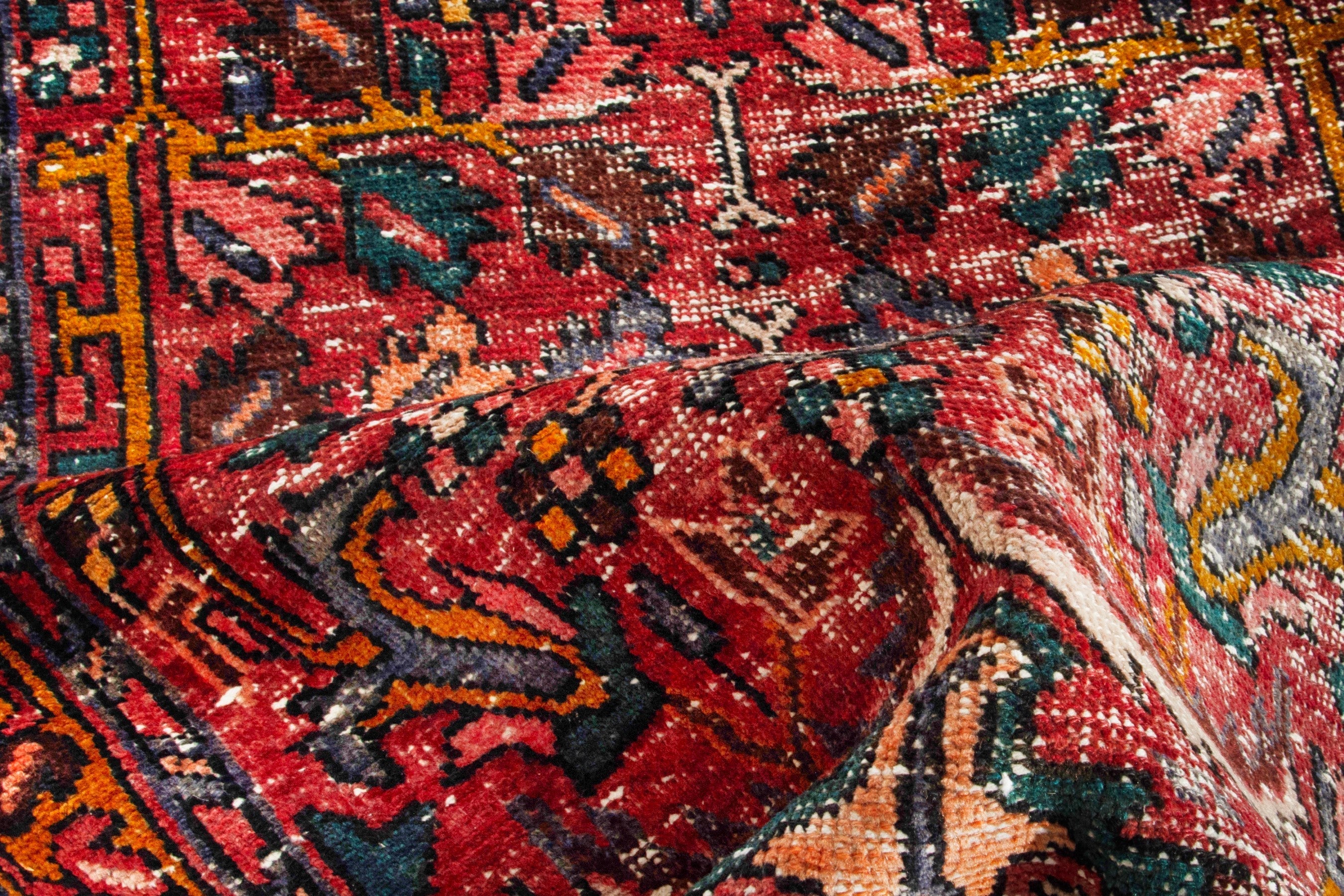 Persian Gharajeh runner rug in faded red and cream, view 19 of 20