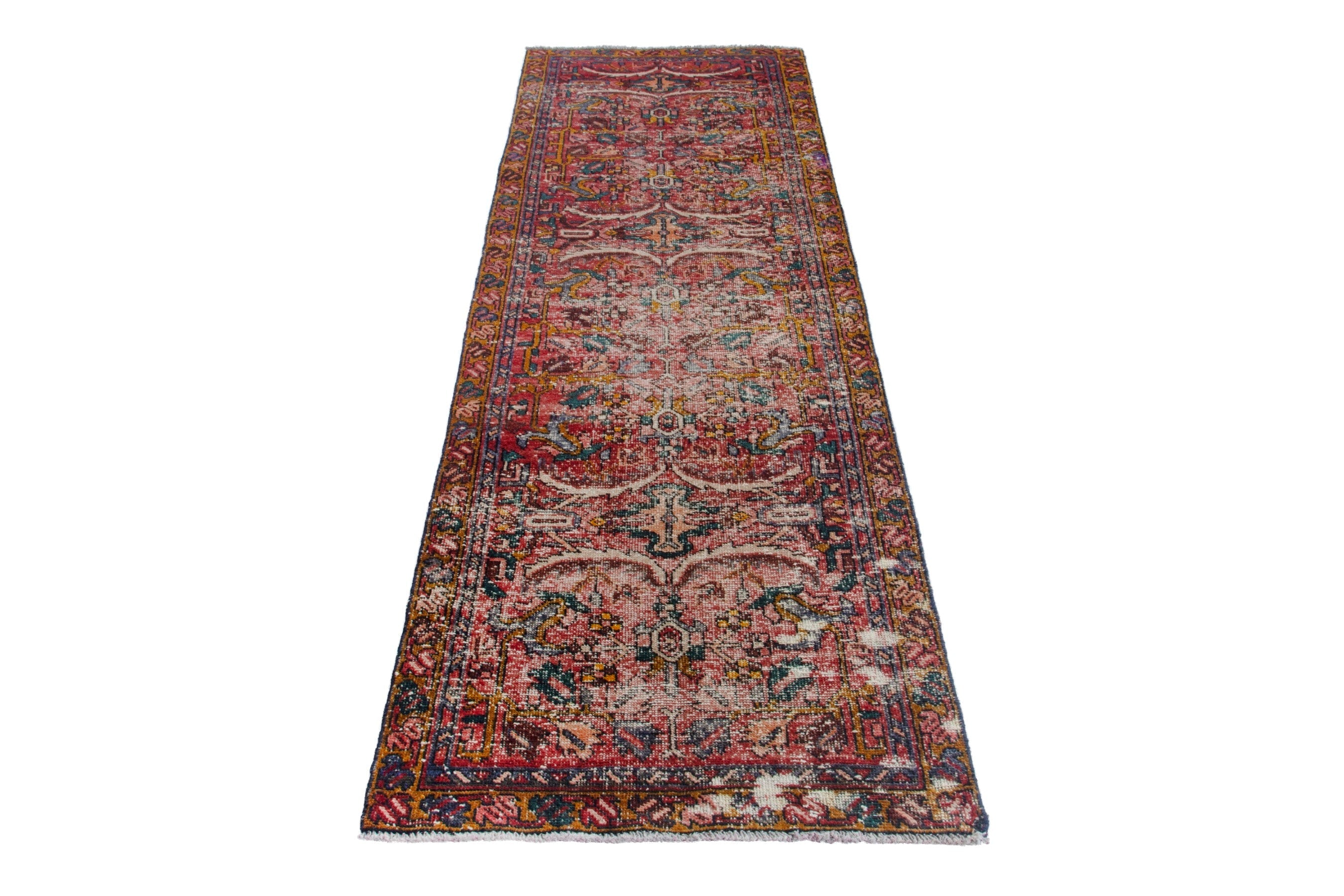 Persian Gharajeh runner rug in faded red and cream, view 2 of 20