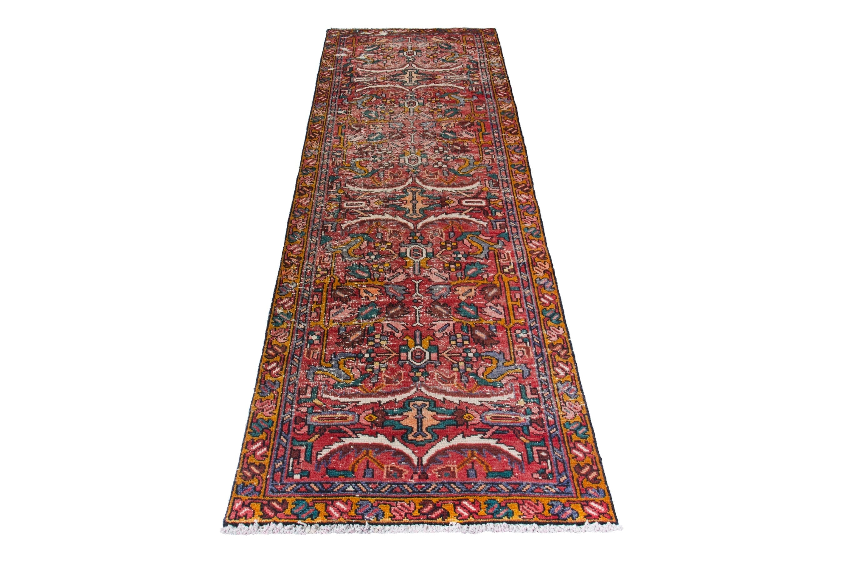 Persian Gharajeh runner rug in faded red and cream, view 3 of 20