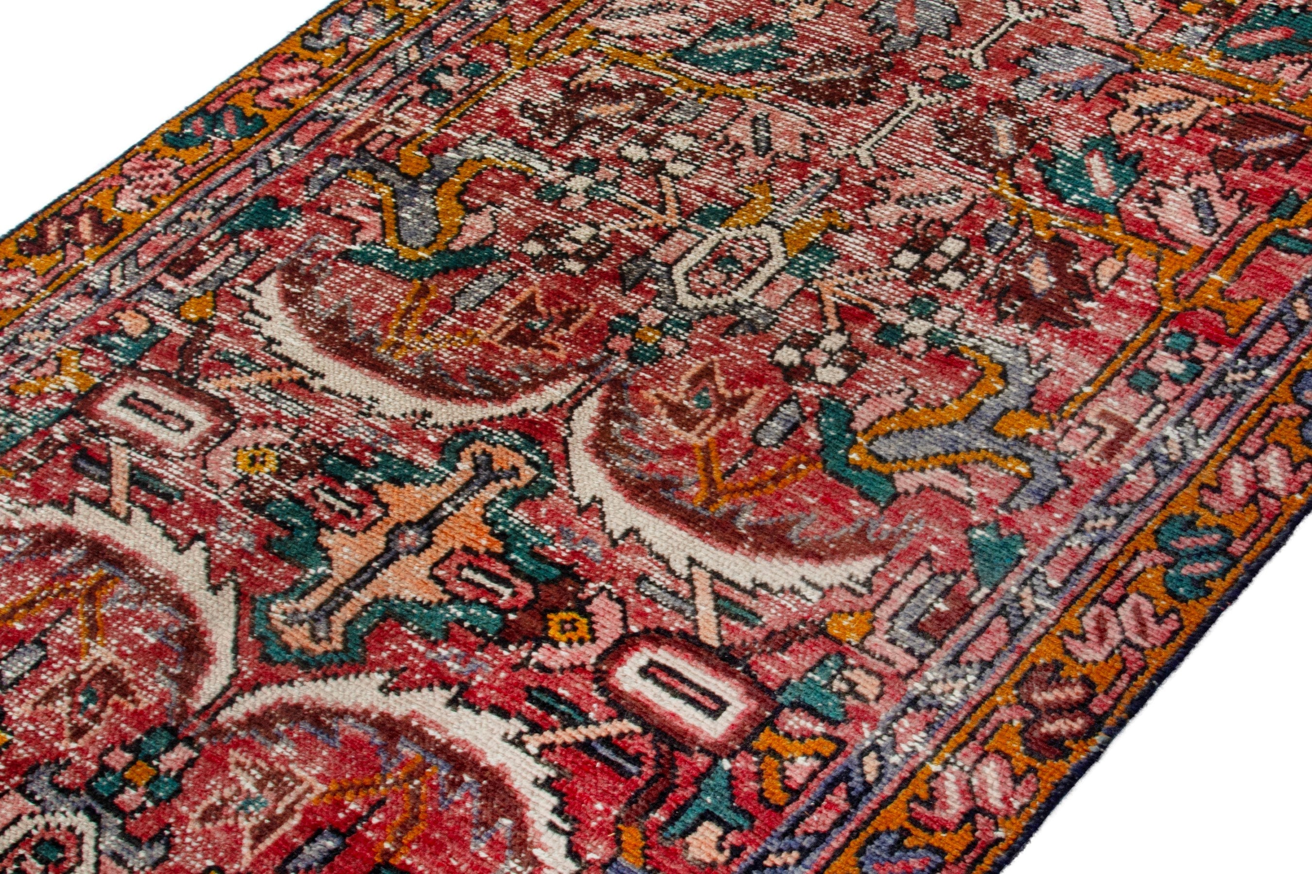 Persian Gharajeh runner rug in faded red and cream, view 6 of 20