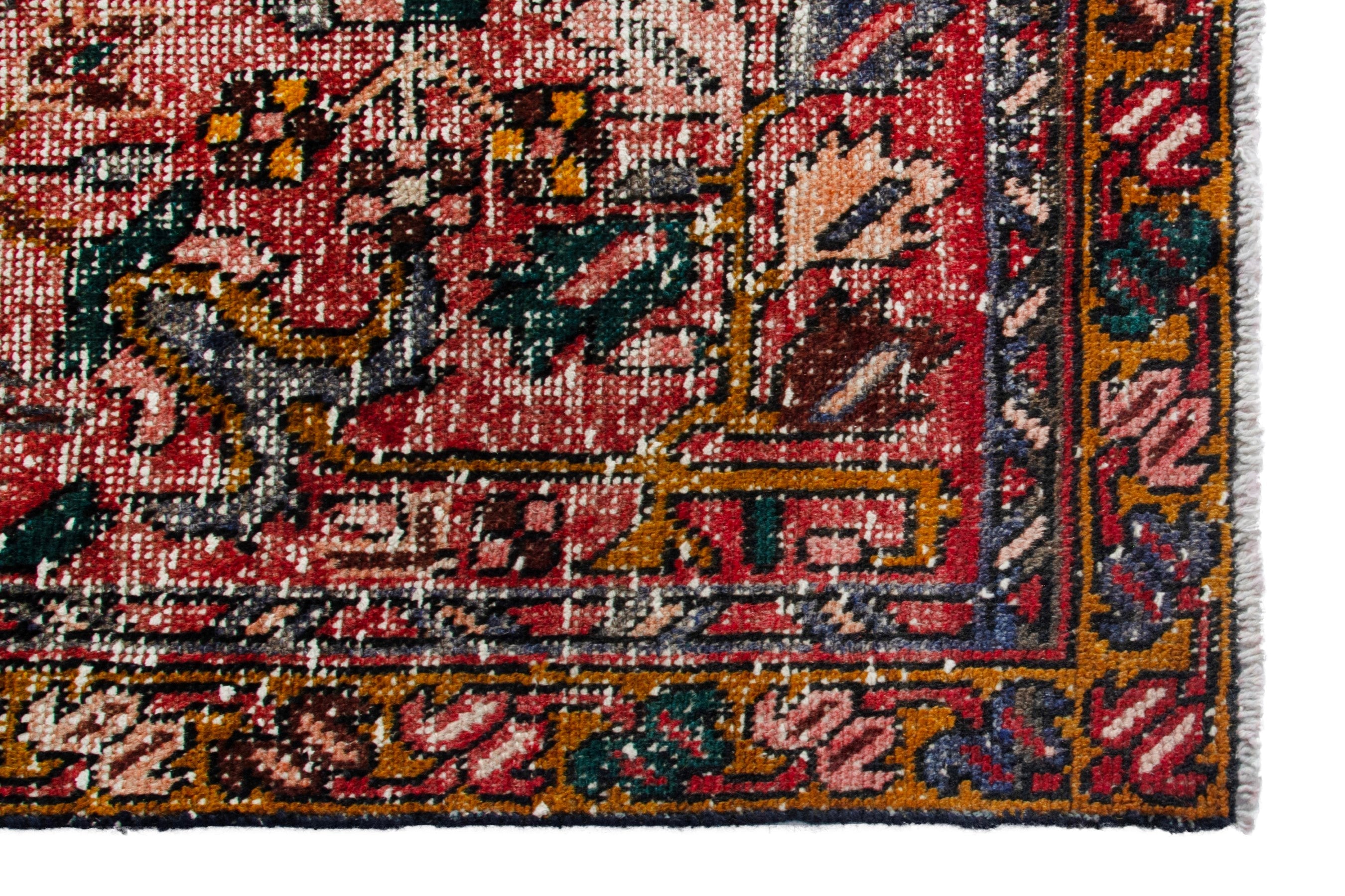Persian Gharajeh runner rug in faded red and cream, view 10 of 20
