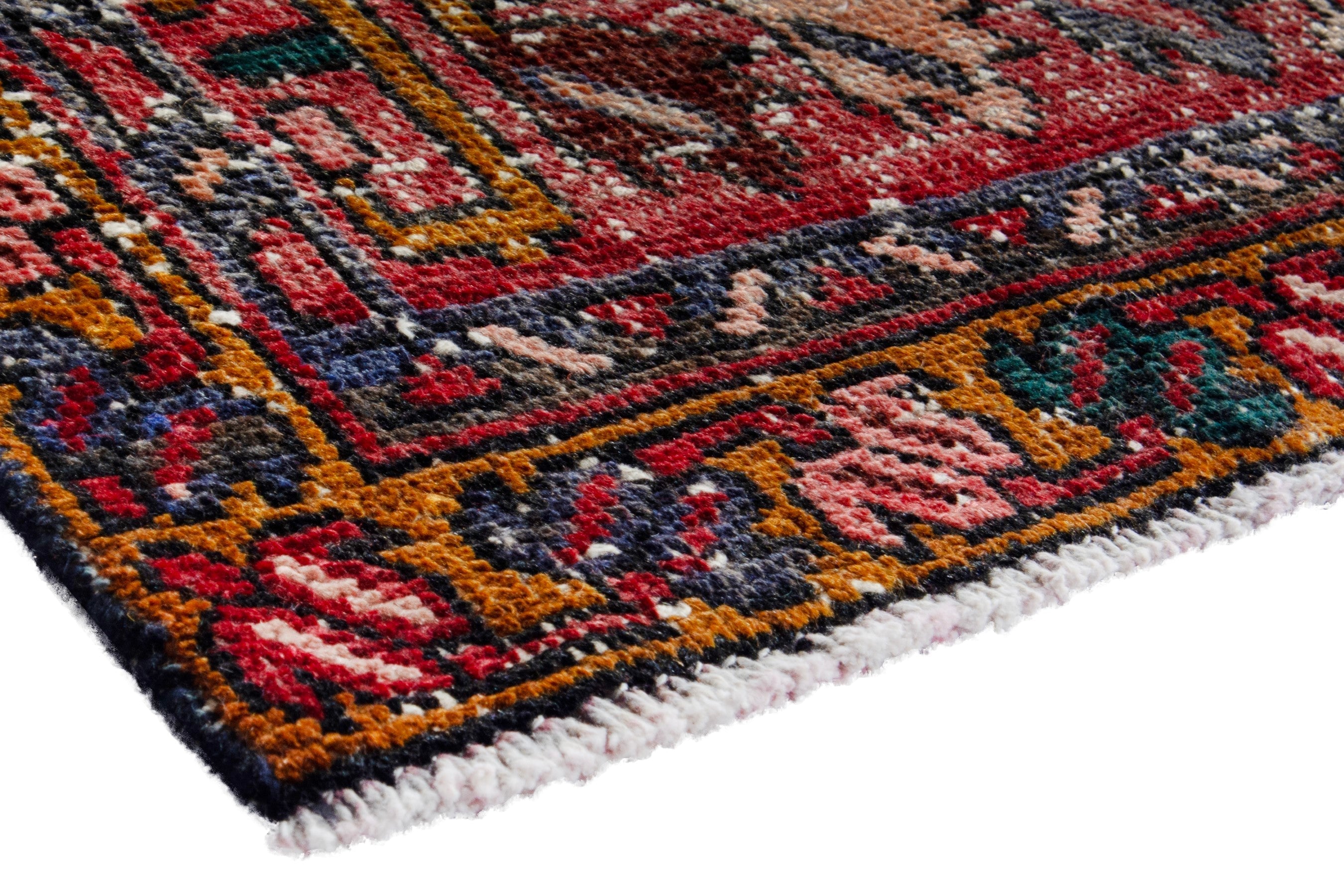 Persian Gharajeh runner rug in faded red and cream, view 4 of 20
