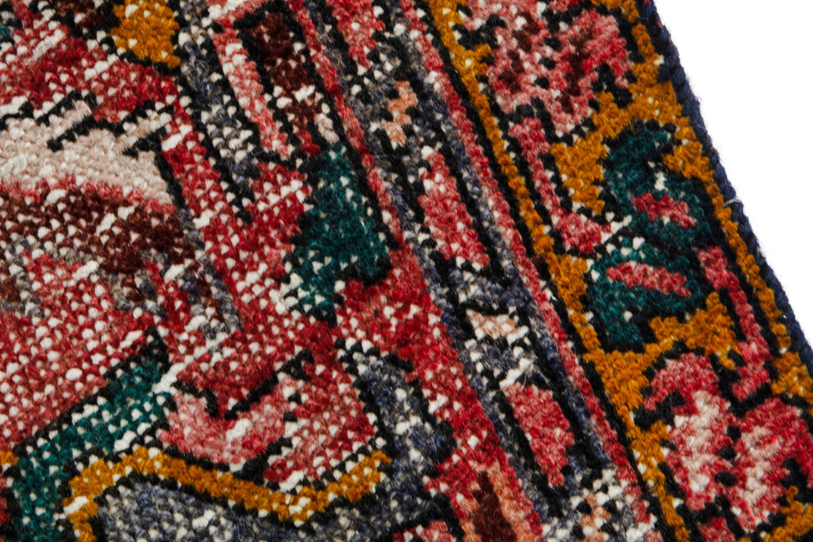 Persian Gharajeh runner rug in faded red and cream, view 9 of 20