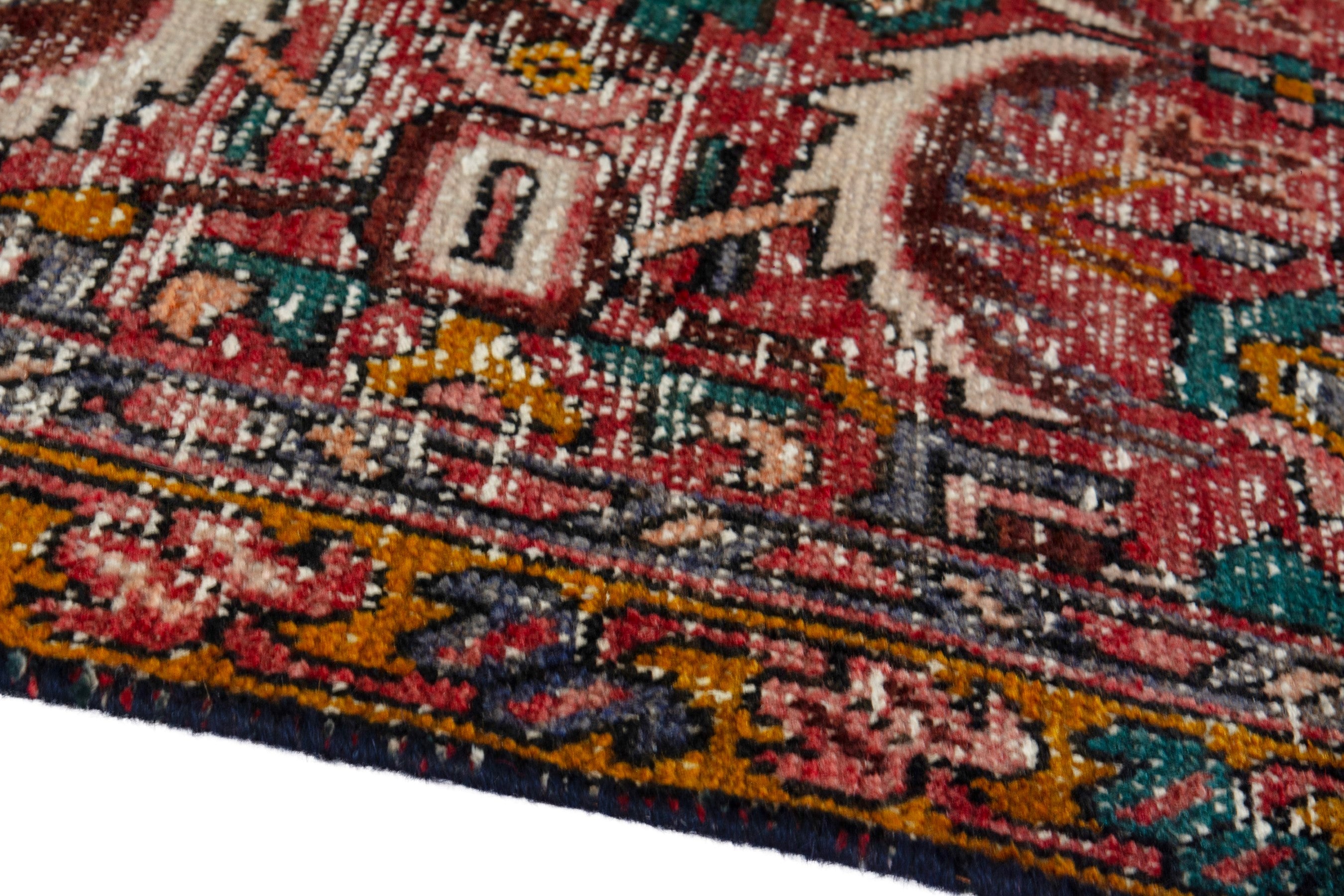 Persian Gharajeh runner rug in faded red and cream, view 5 of 20