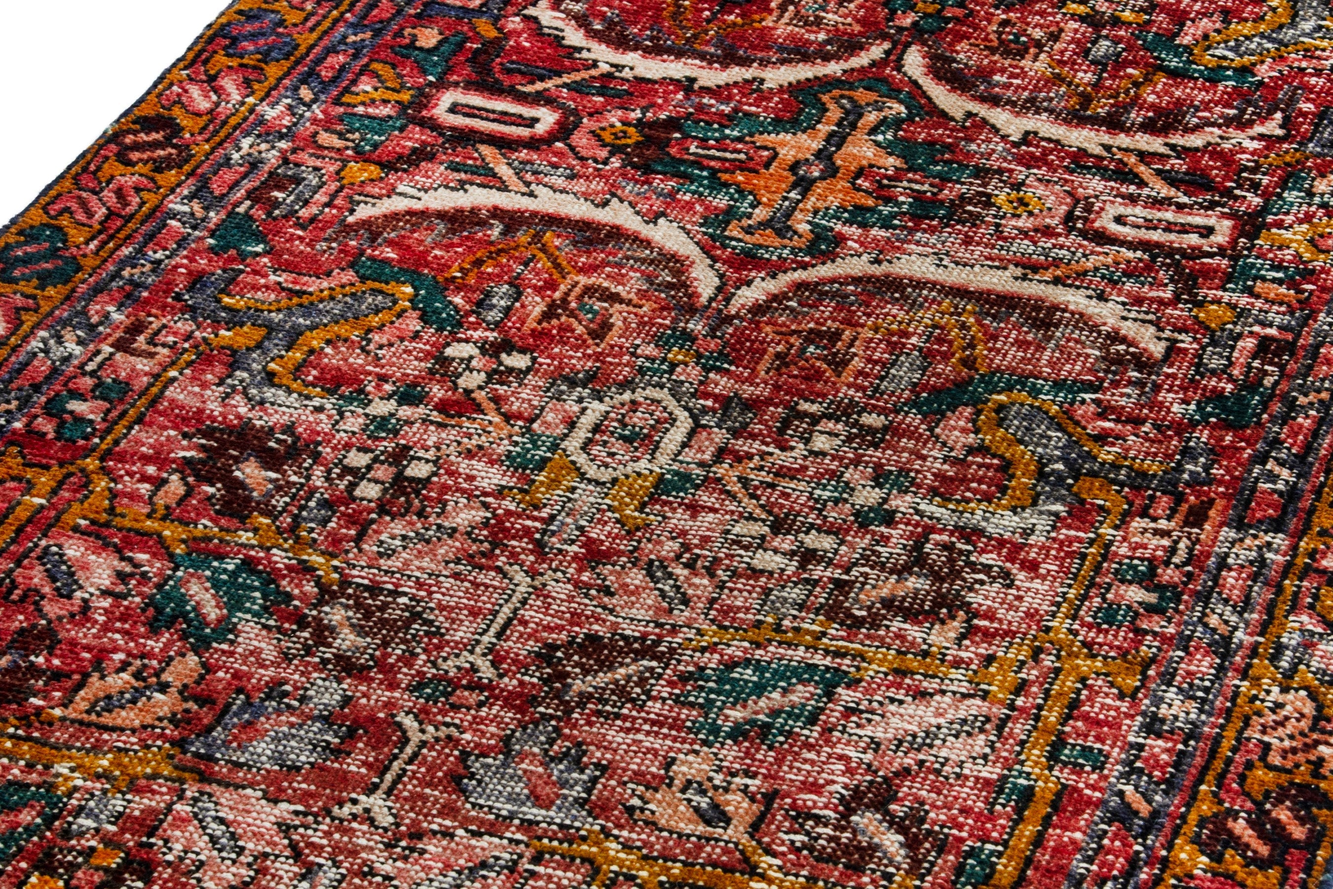 Persian Gharajeh runner rug in faded red and cream, view 7 of 20
