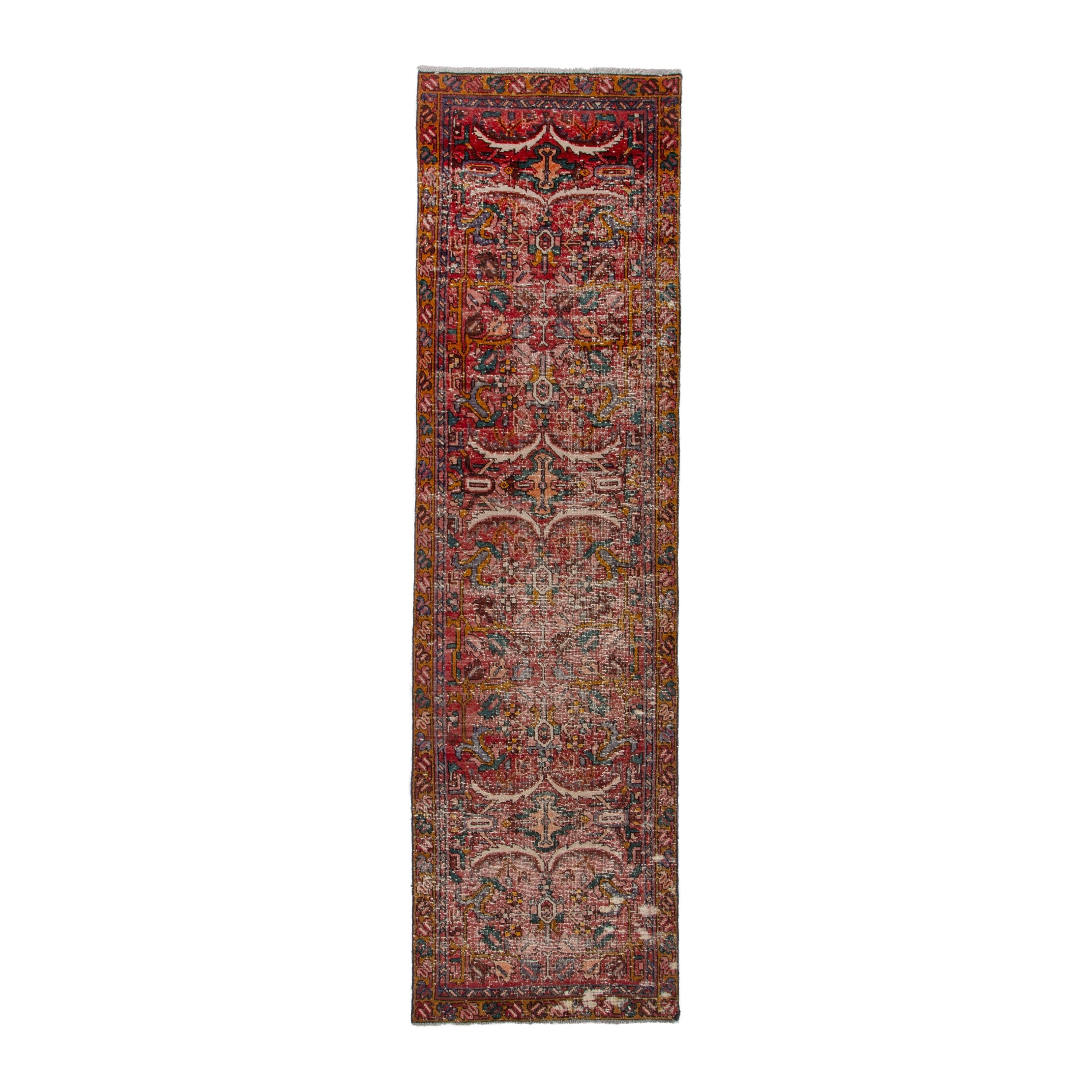 Persian Gharajeh runner rug in faded red and cream, 2'9" x 10'7"
