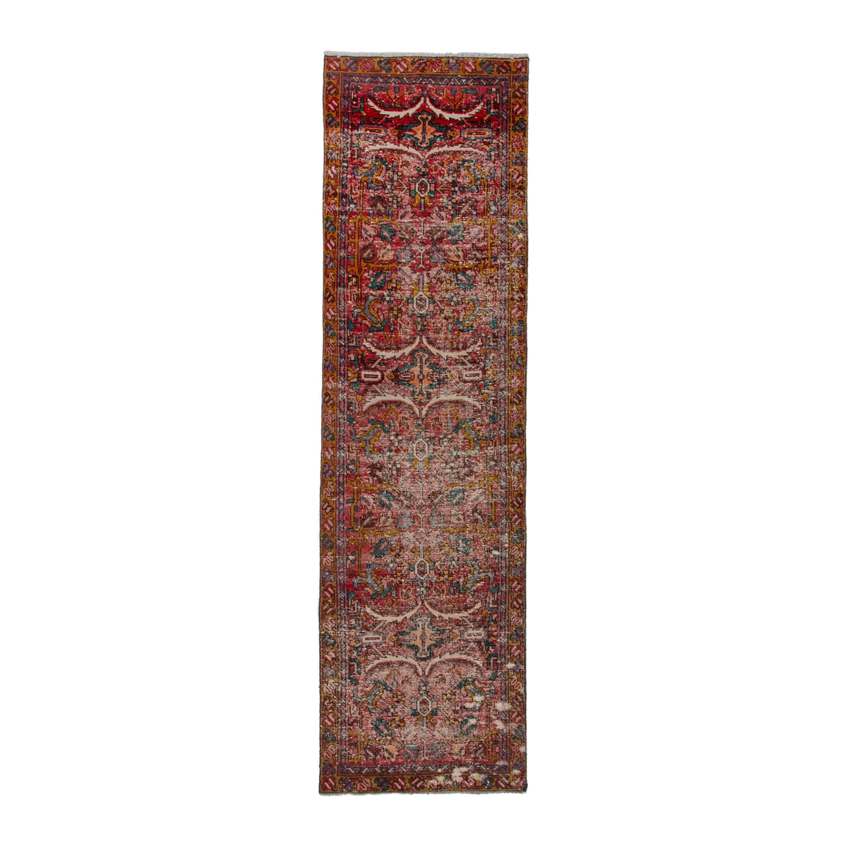 Persian Gharajeh runner rug in faded red and cream, 2'9" x 10'7"