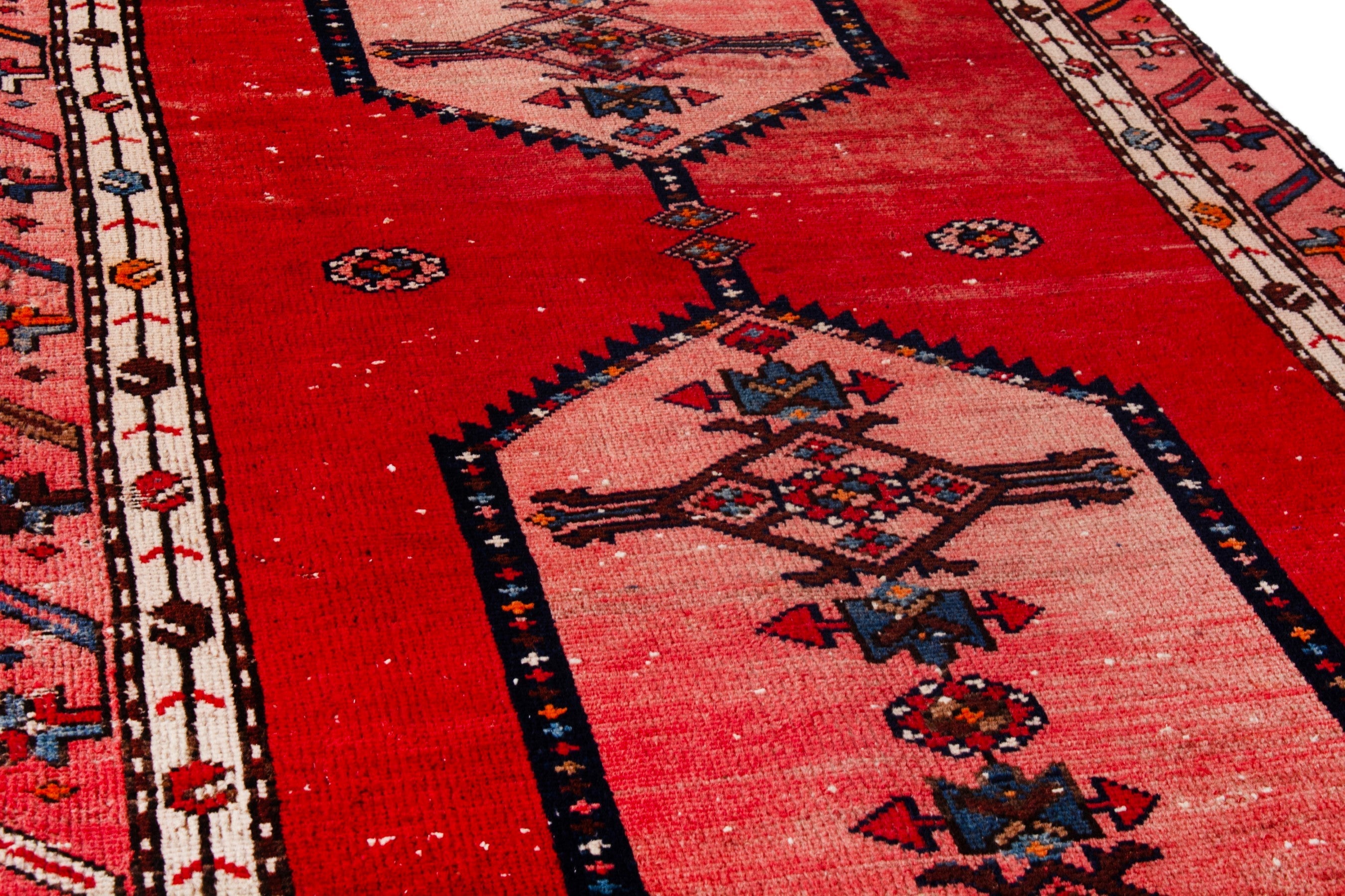 Persian Hamedan runner rug in deep red and muted pink, view 8 of 21