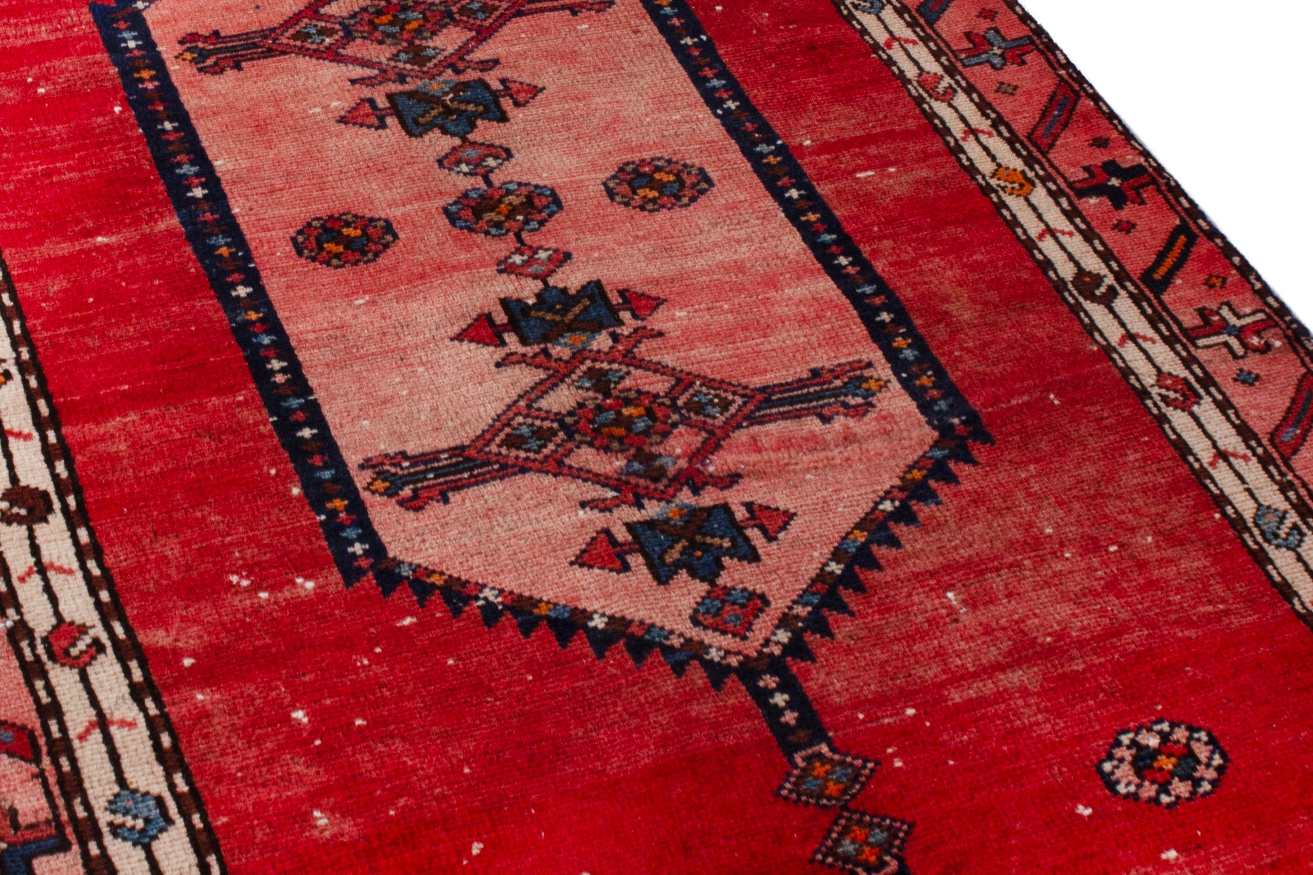 Persian Hamedan runner rug in deep red and muted pink, view 9 of 21