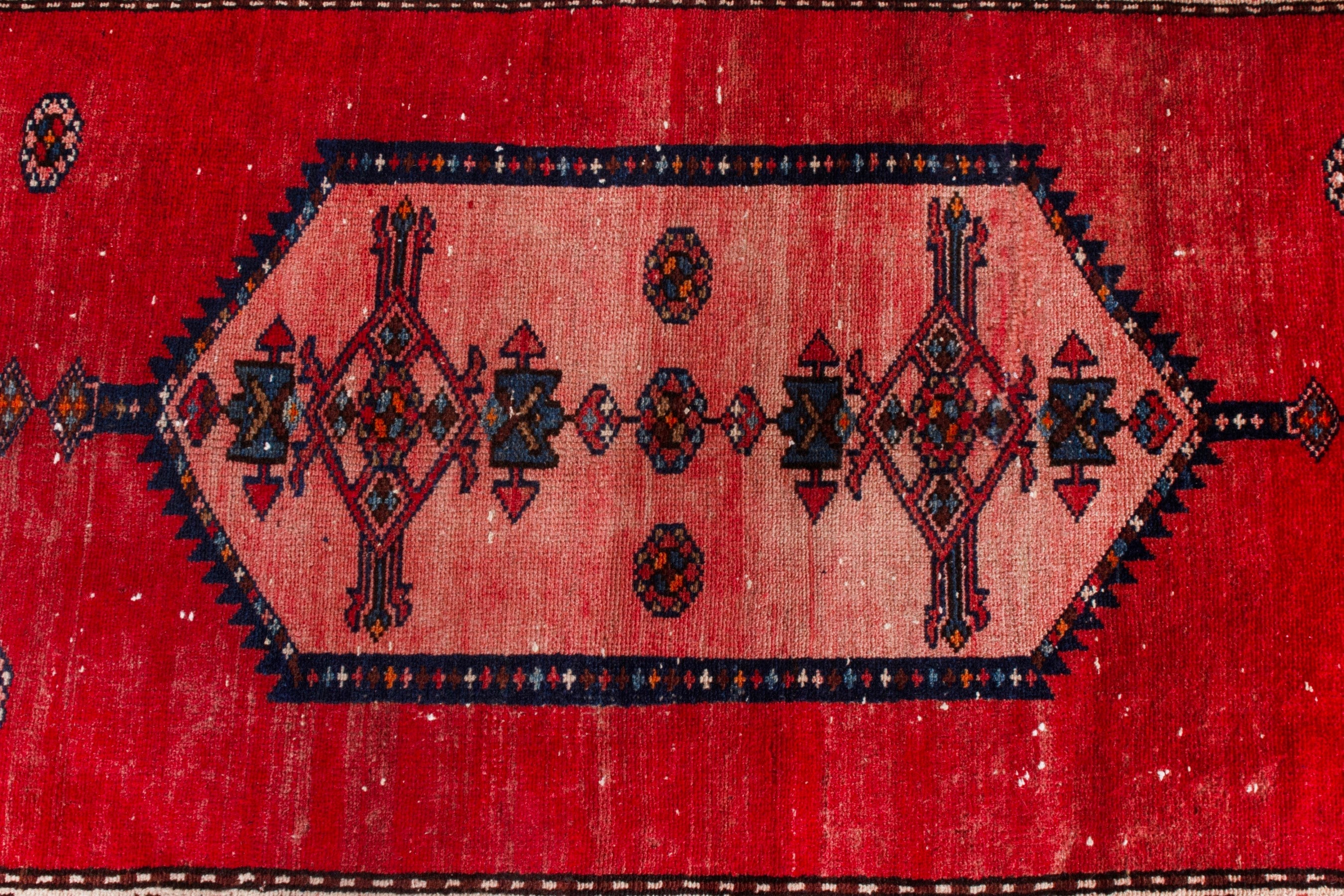 Persian Hamedan runner rug in deep red and muted pink, view 14 of 21