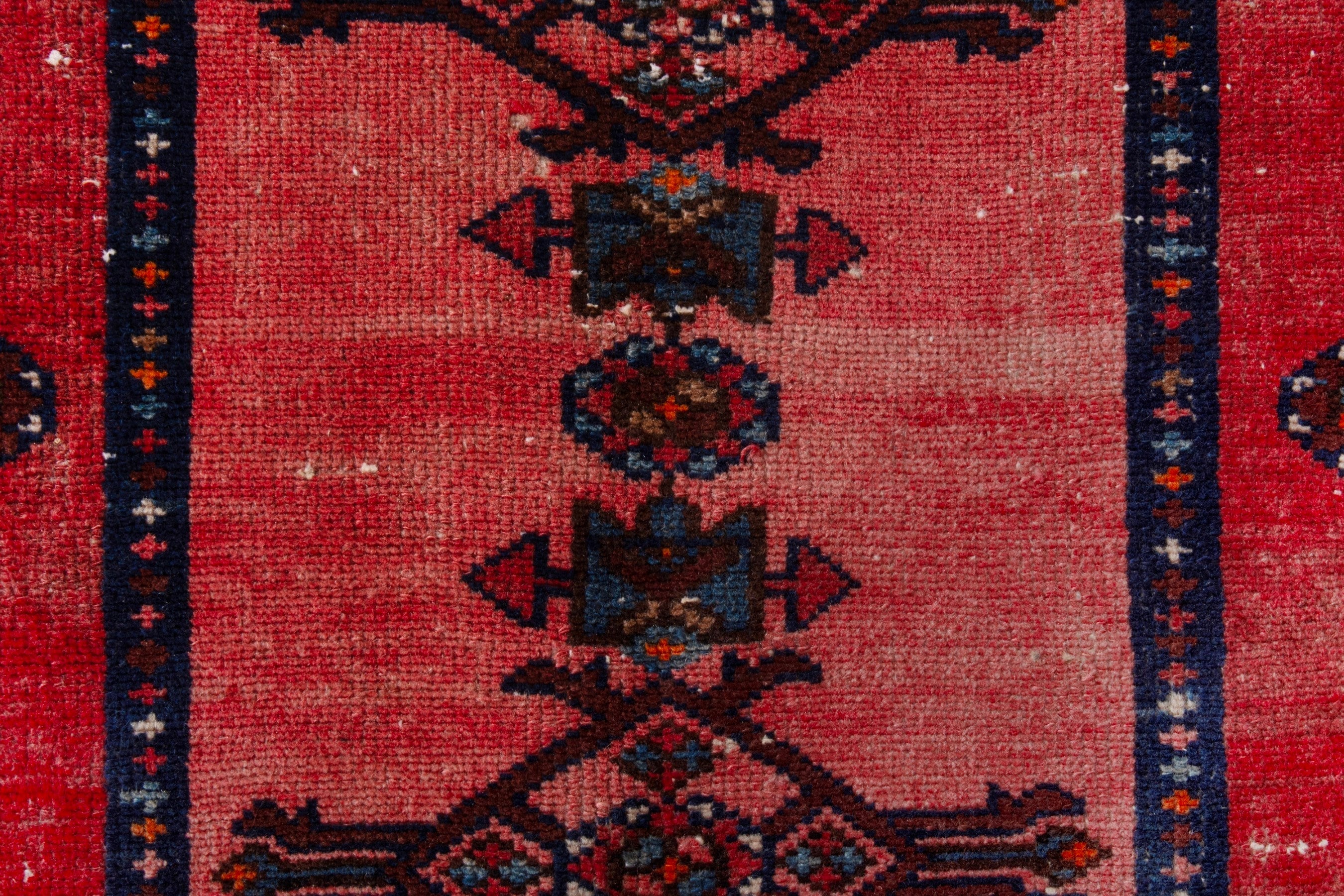 Persian Hamedan runner rug in deep red and muted pink, view 15 of 21