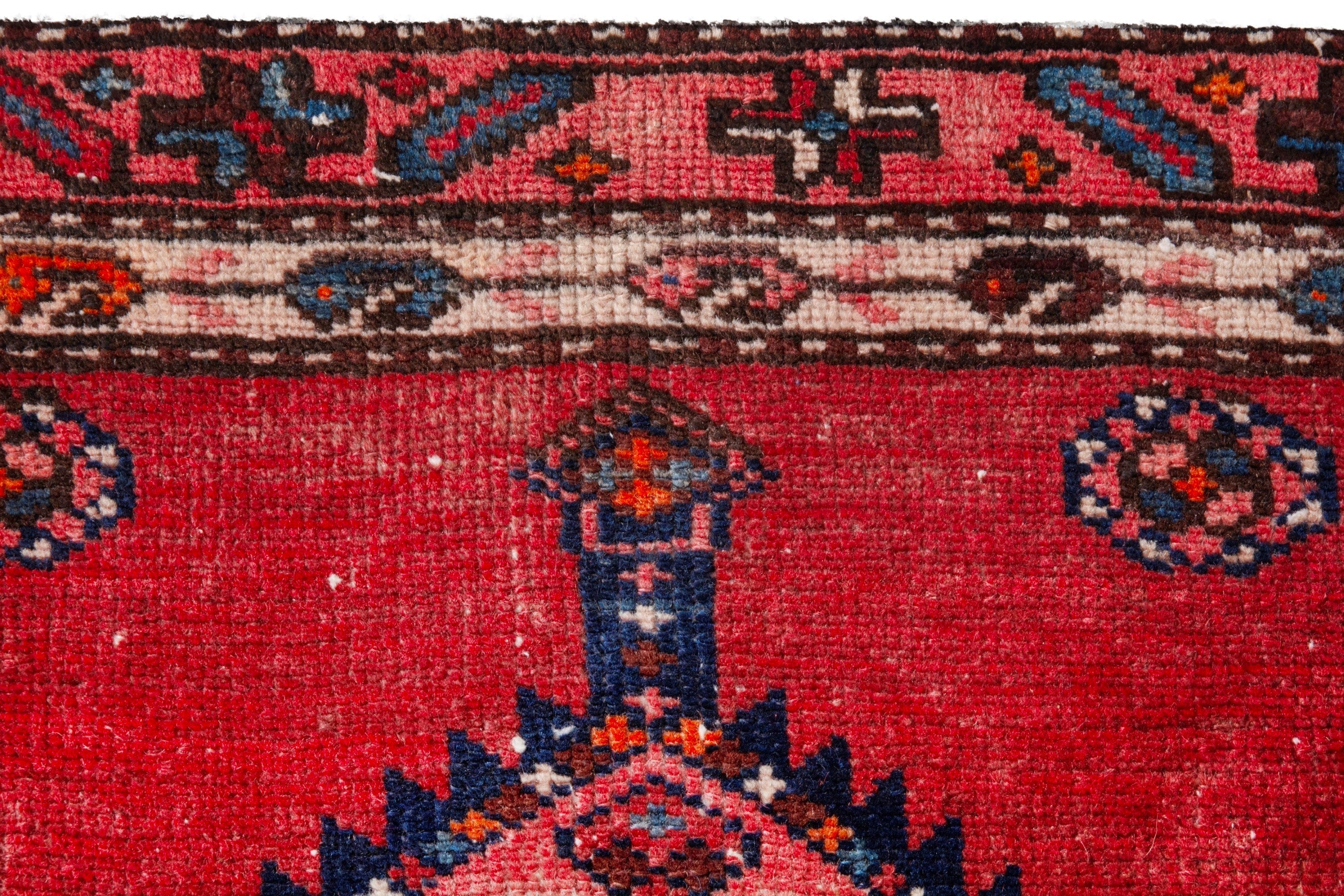 Persian Hamedan runner rug in deep red and muted pink, view 16 of 21