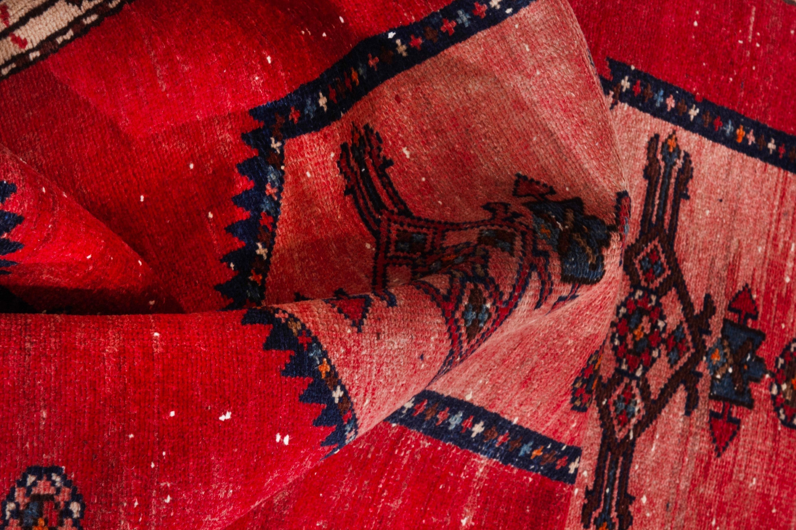 Persian Hamedan runner rug in deep red and muted pink, view 17 of 21
