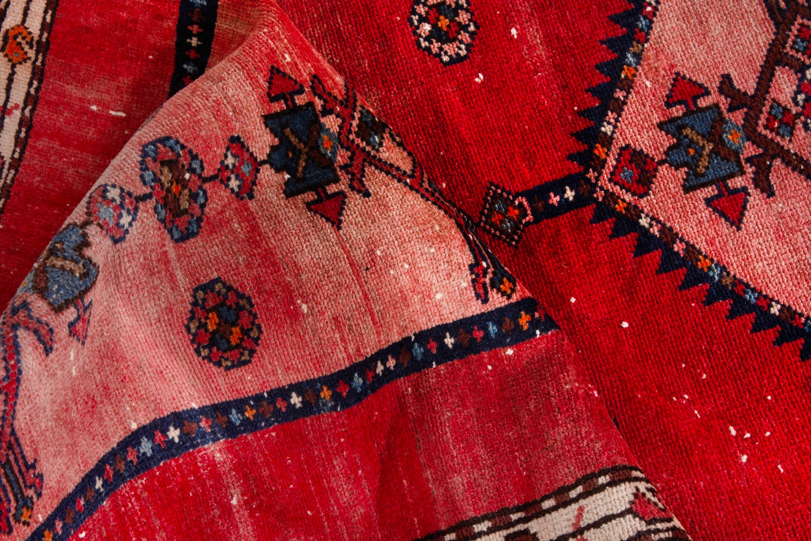 Persian Hamedan runner rug in deep red and muted pink, view 18 of 21