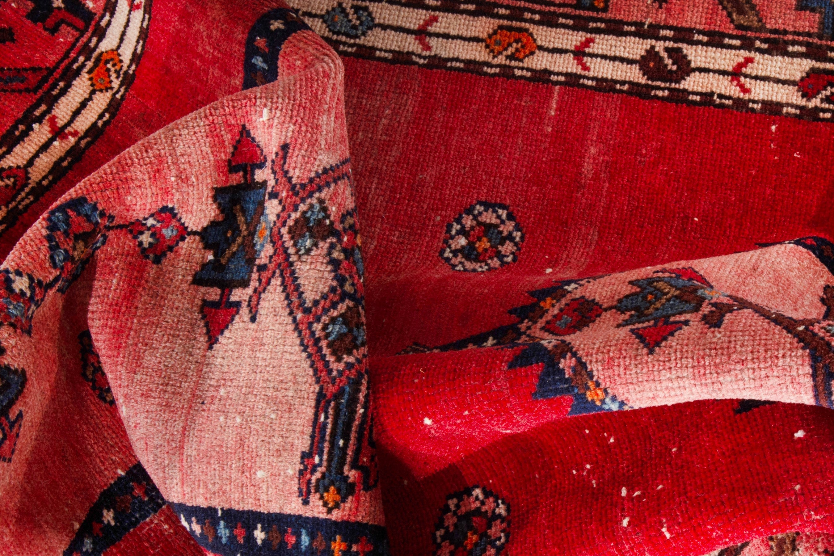 Persian Hamedan runner rug in deep red and muted pink, view 19 of 21