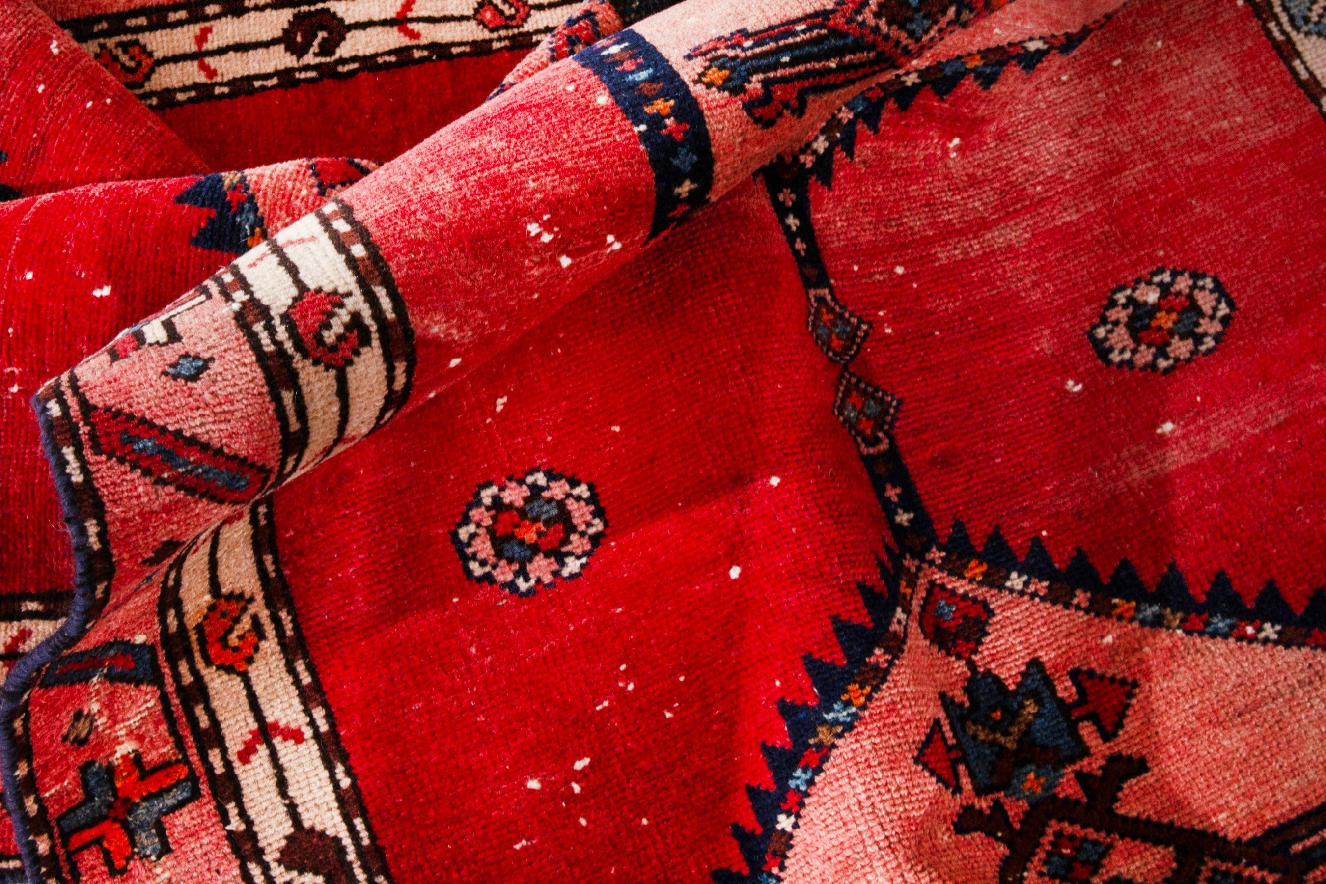 Persian Hamedan runner rug in deep red and muted pink, view 20 of 21