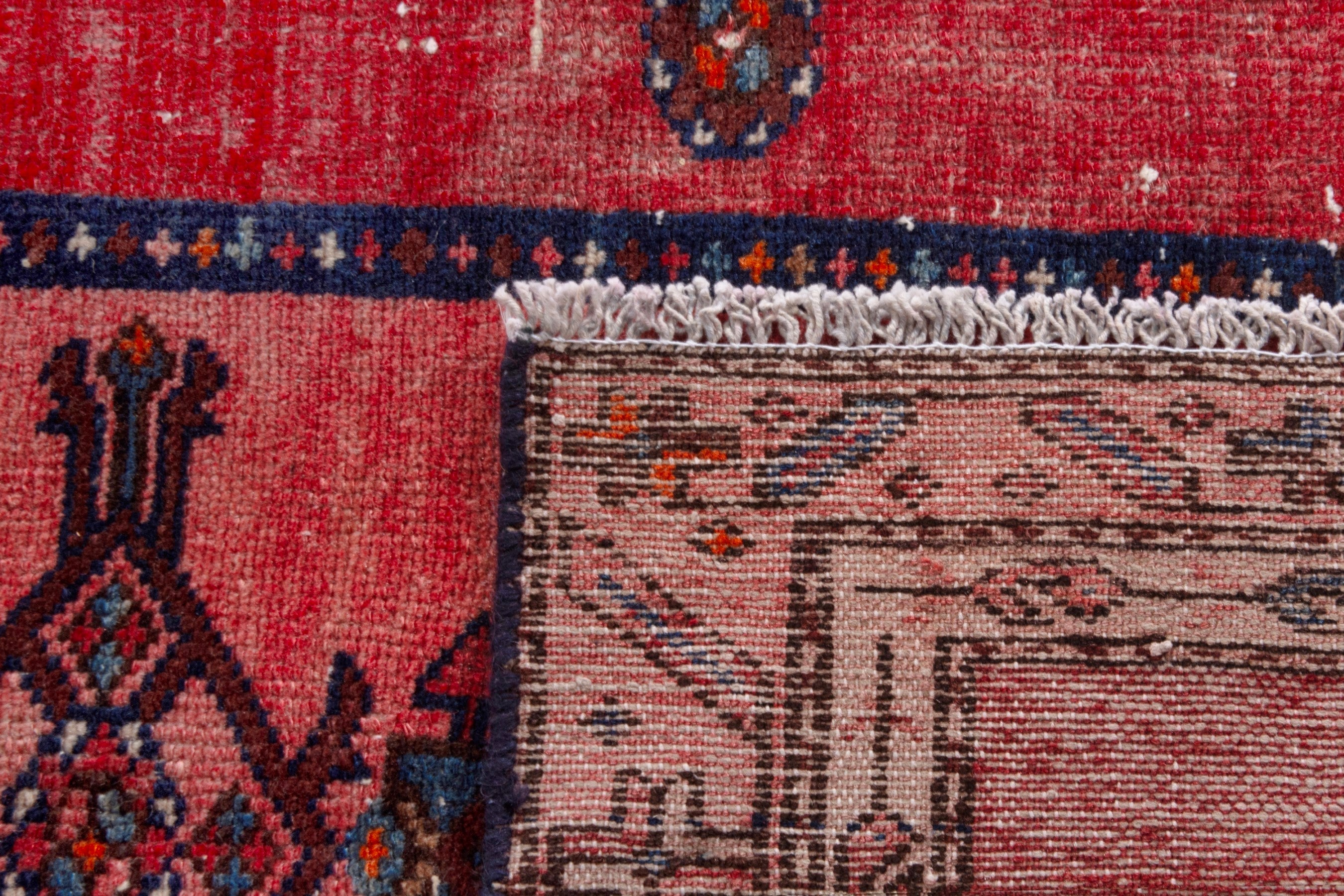 Persian Hamedan runner rug in deep red and muted pink, view 21 of 21