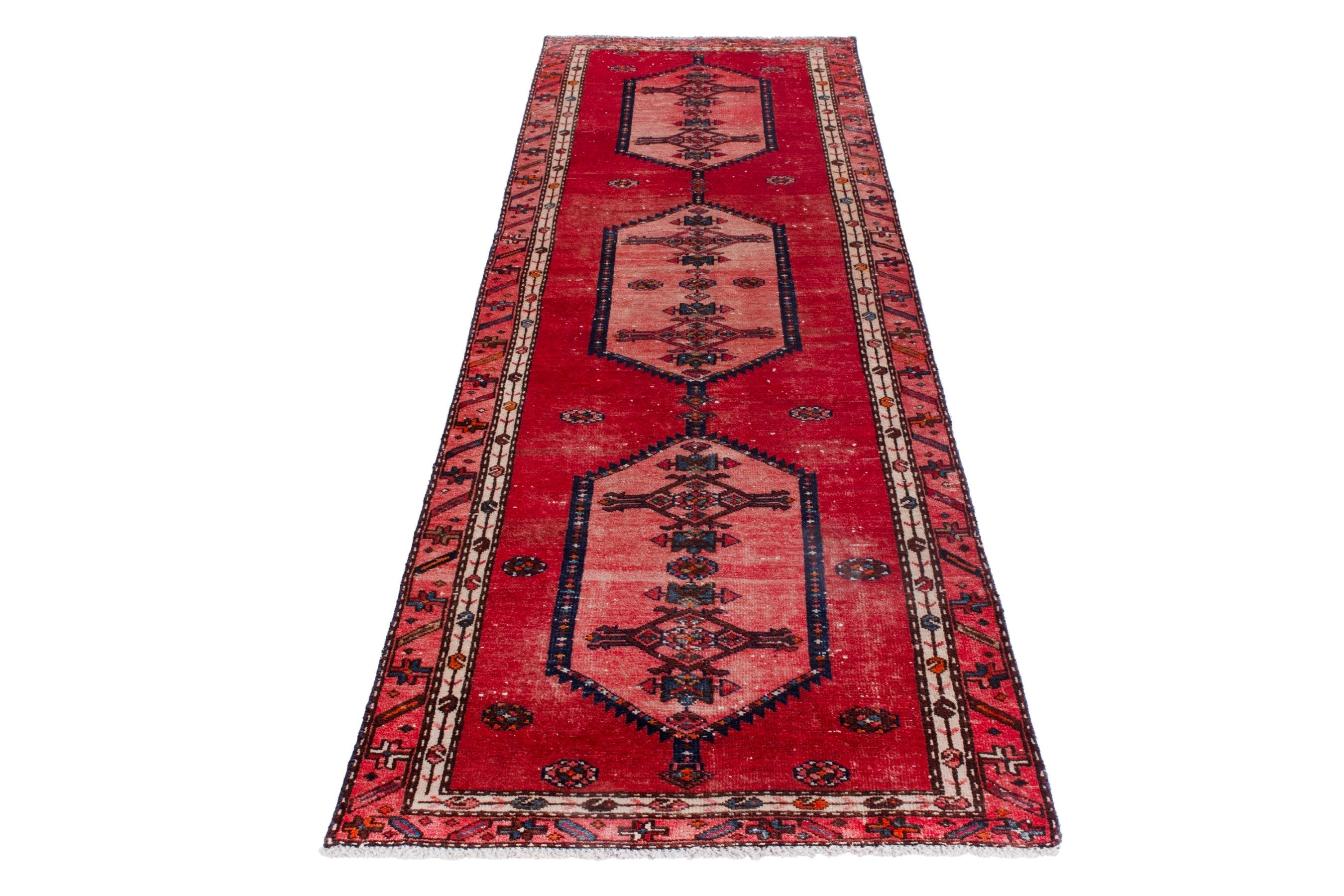 Persian Hamedan runner rug in deep red and muted pink, view 2 of 21
