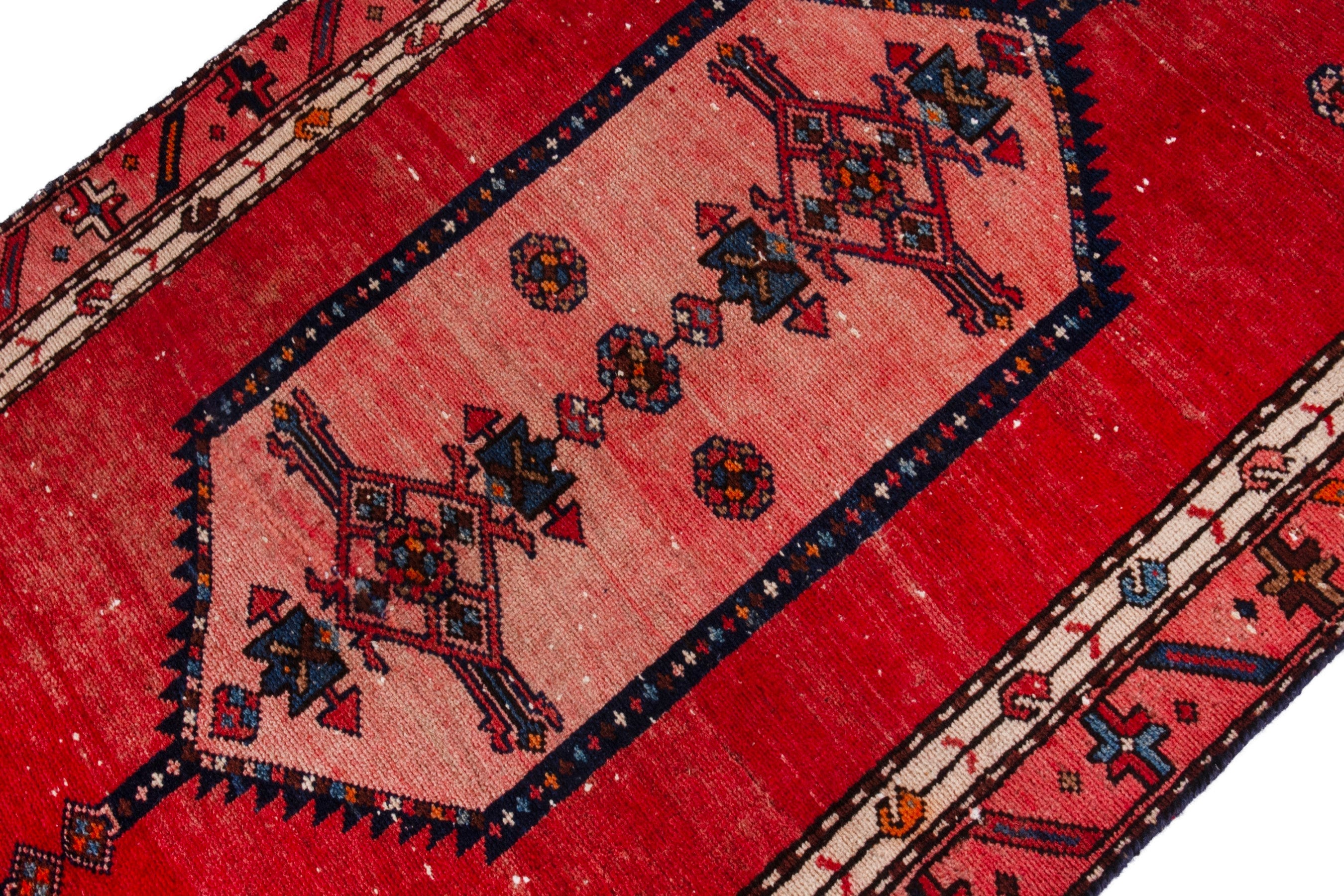 Persian Hamedan runner rug in deep red and muted pink, view 6 of 21