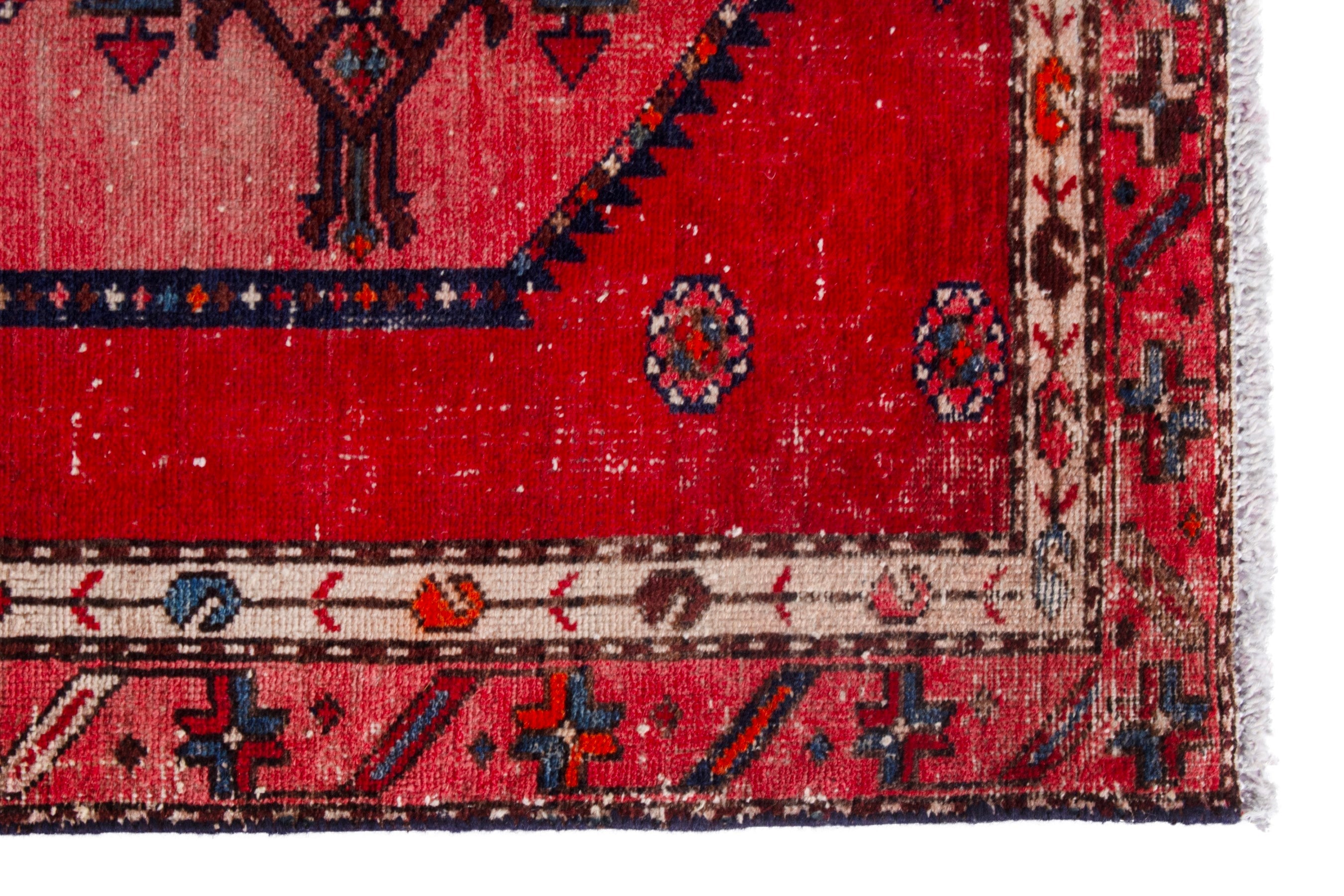 Persian Hamedan runner rug in deep red and muted pink, view 11 of 21