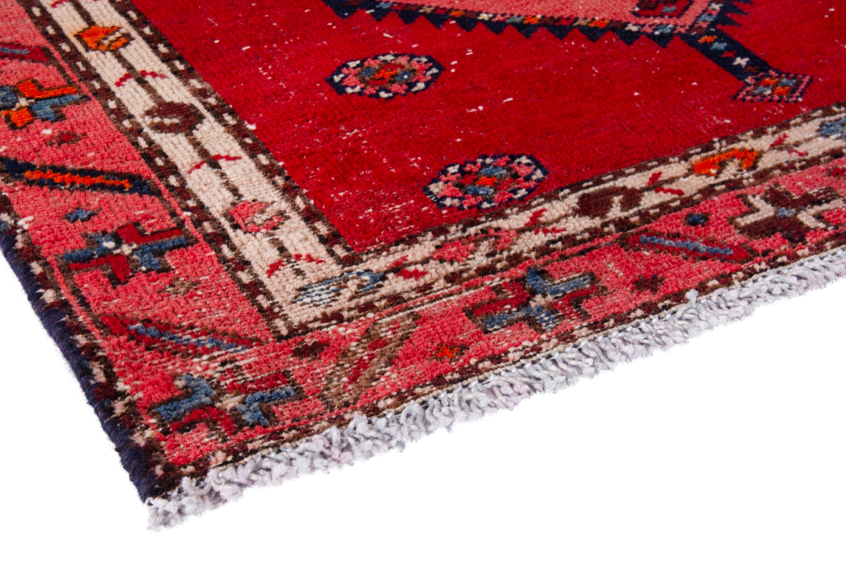 Persian Hamedan runner rug in deep red and muted pink, view 4 of 21