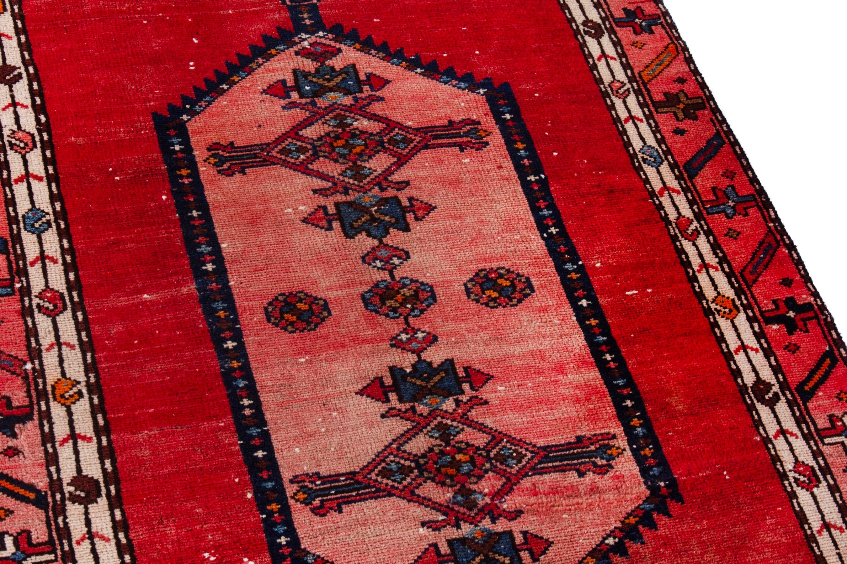Persian Hamedan runner rug in deep red and muted pink, view 10 of 21