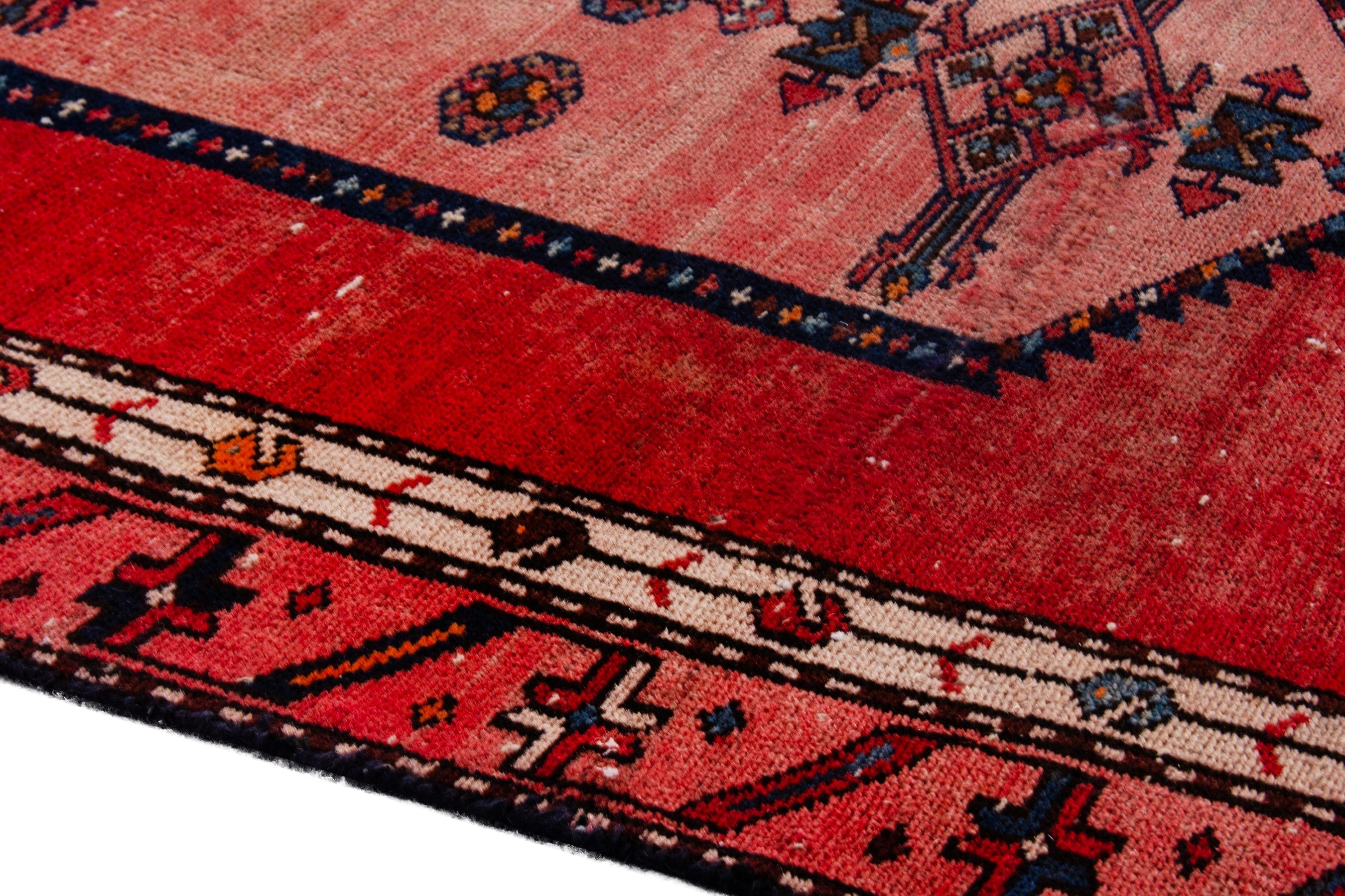 Persian Hamedan runner rug in deep red and muted pink, view 5 of 21