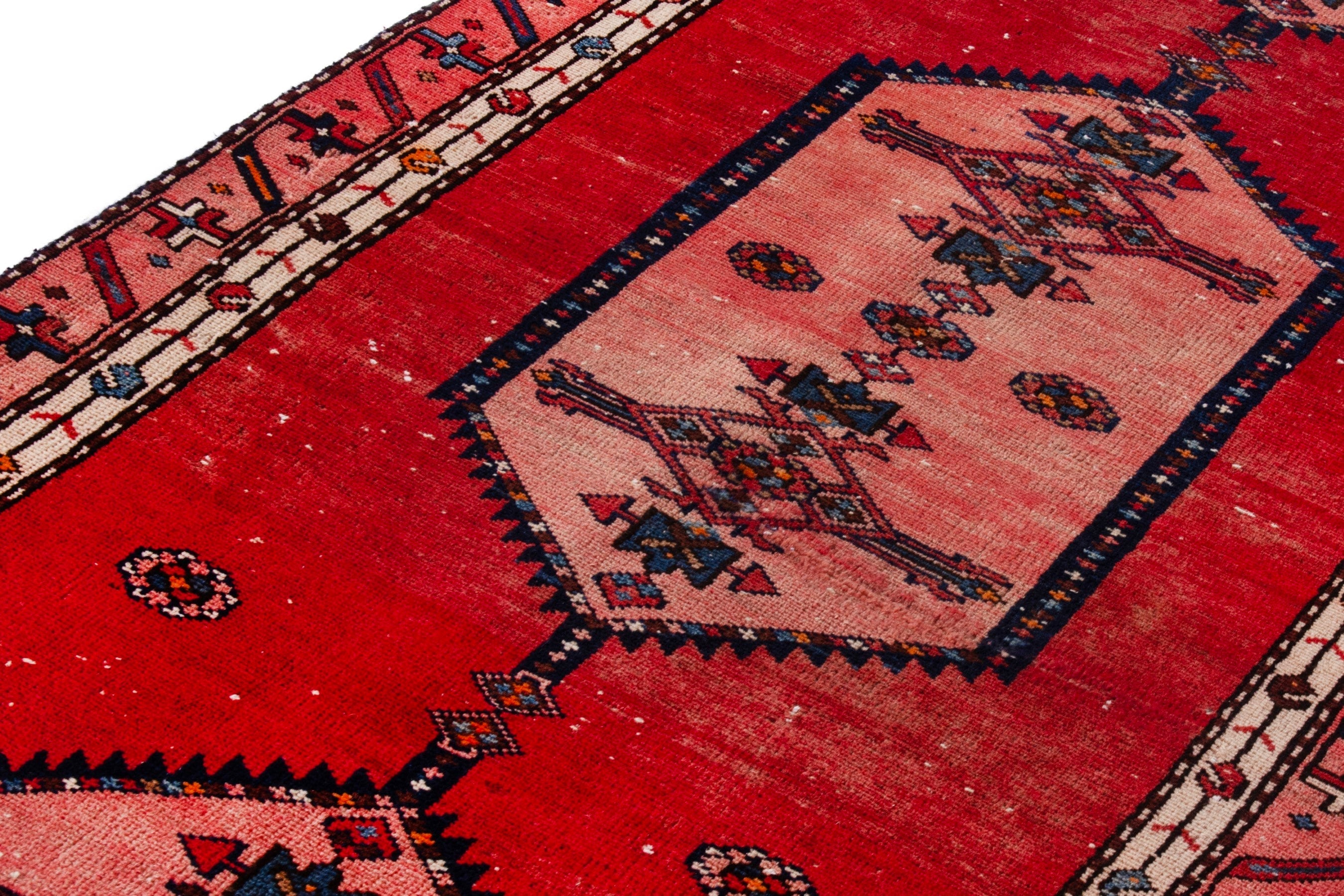 Persian Hamedan runner rug in deep red and muted pink, view 7 of 21