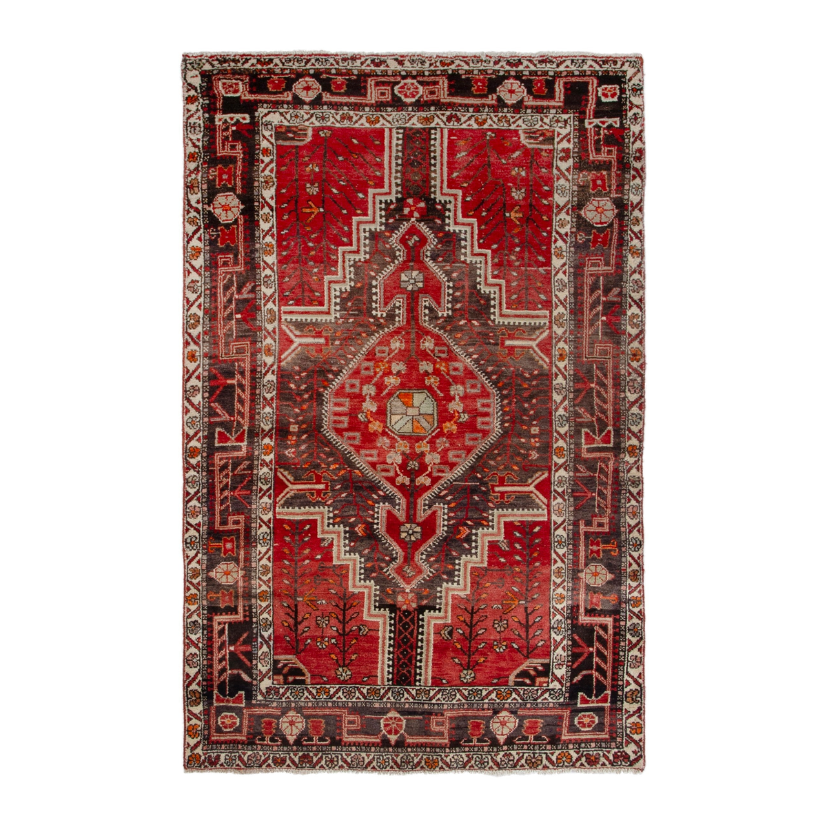 Persian Toyserkan area rug in deep red and cream, 4'5" x 6'9"