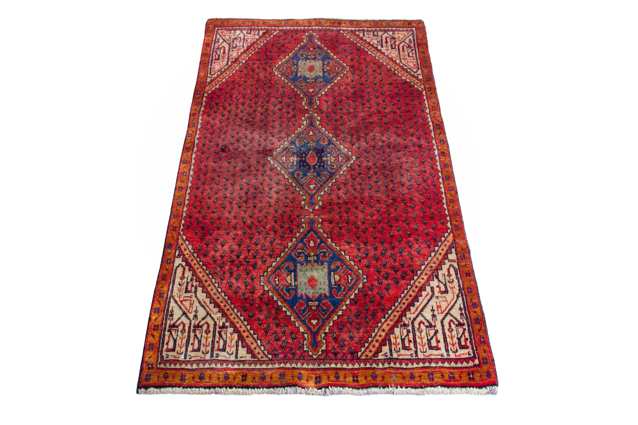 Persian Arak accent rug in deep red and cream, view 2 of 17