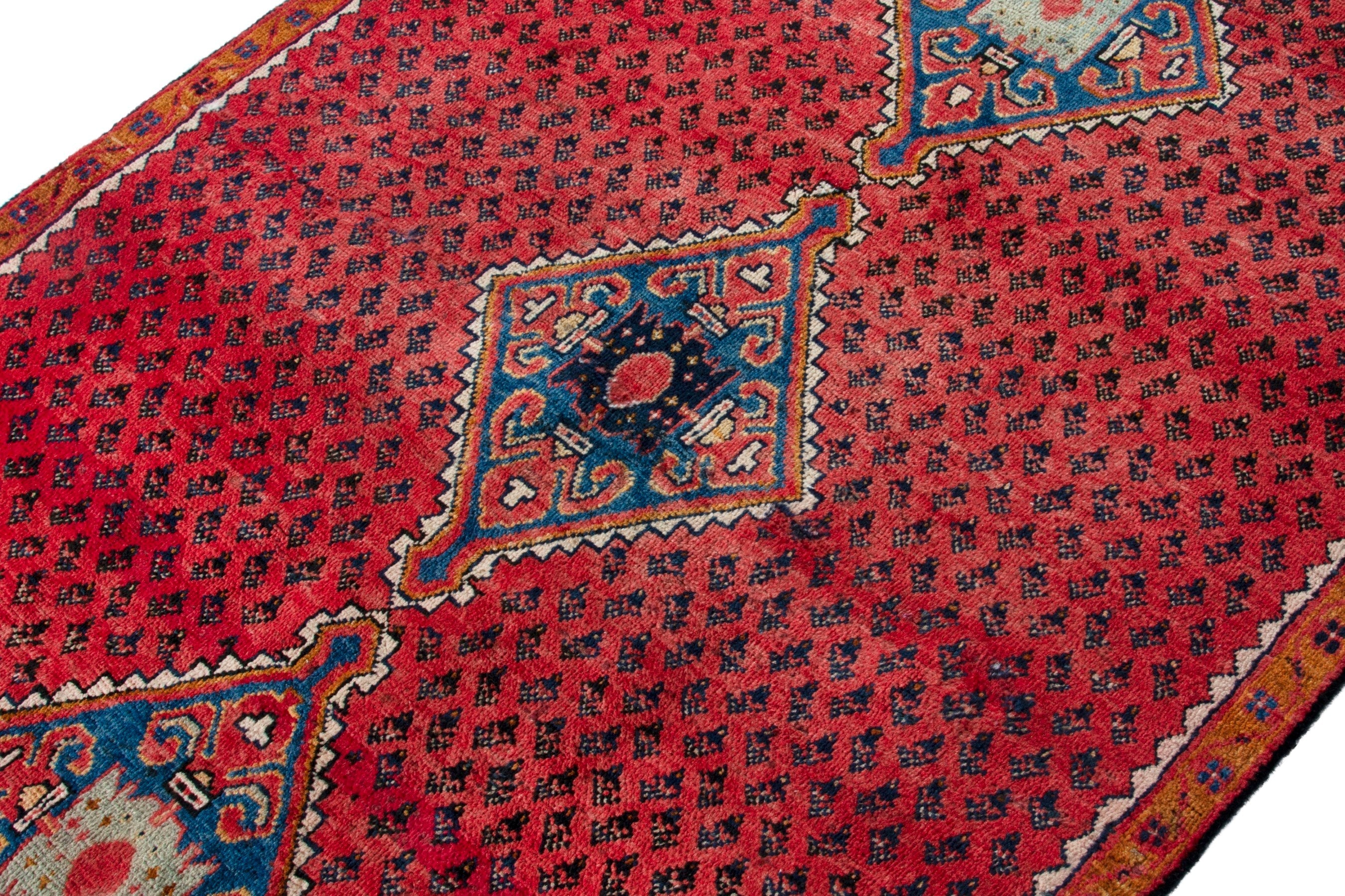 Persian Arak accent rug in deep red and cream, view 6 of 17