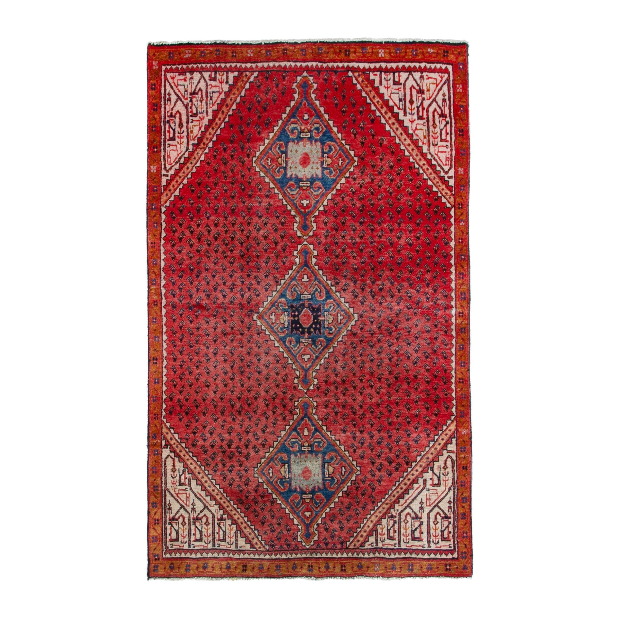 Persian Arak accent rug in deep red and cream, 3'7" x 5'10"