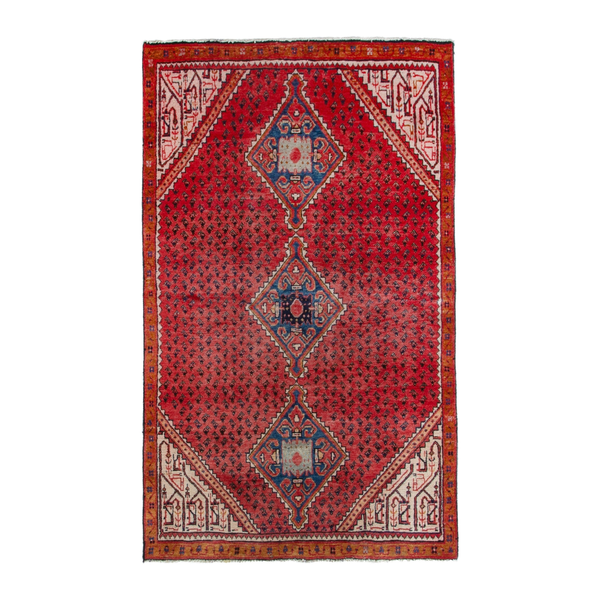 Persian Arak accent rug in deep red and cream, 3'7" x 5'10"
