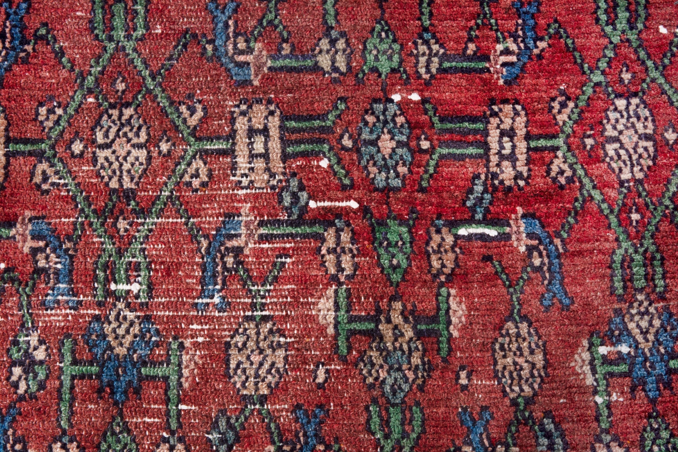Persian Hamedan runner rug in deep red and off-white, view 13 of 20