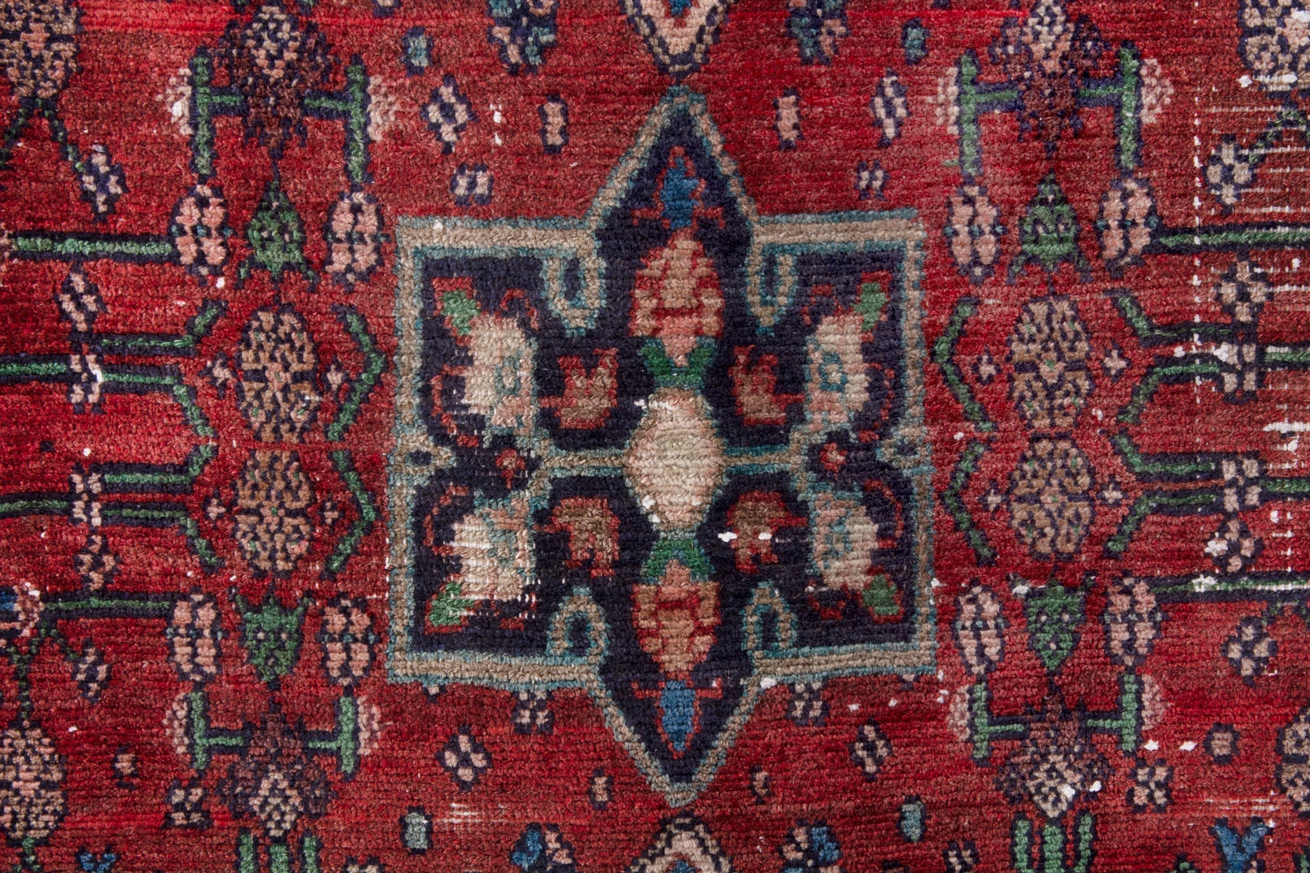 Persian Hamedan runner rug in deep red and off-white, view 14 of 20