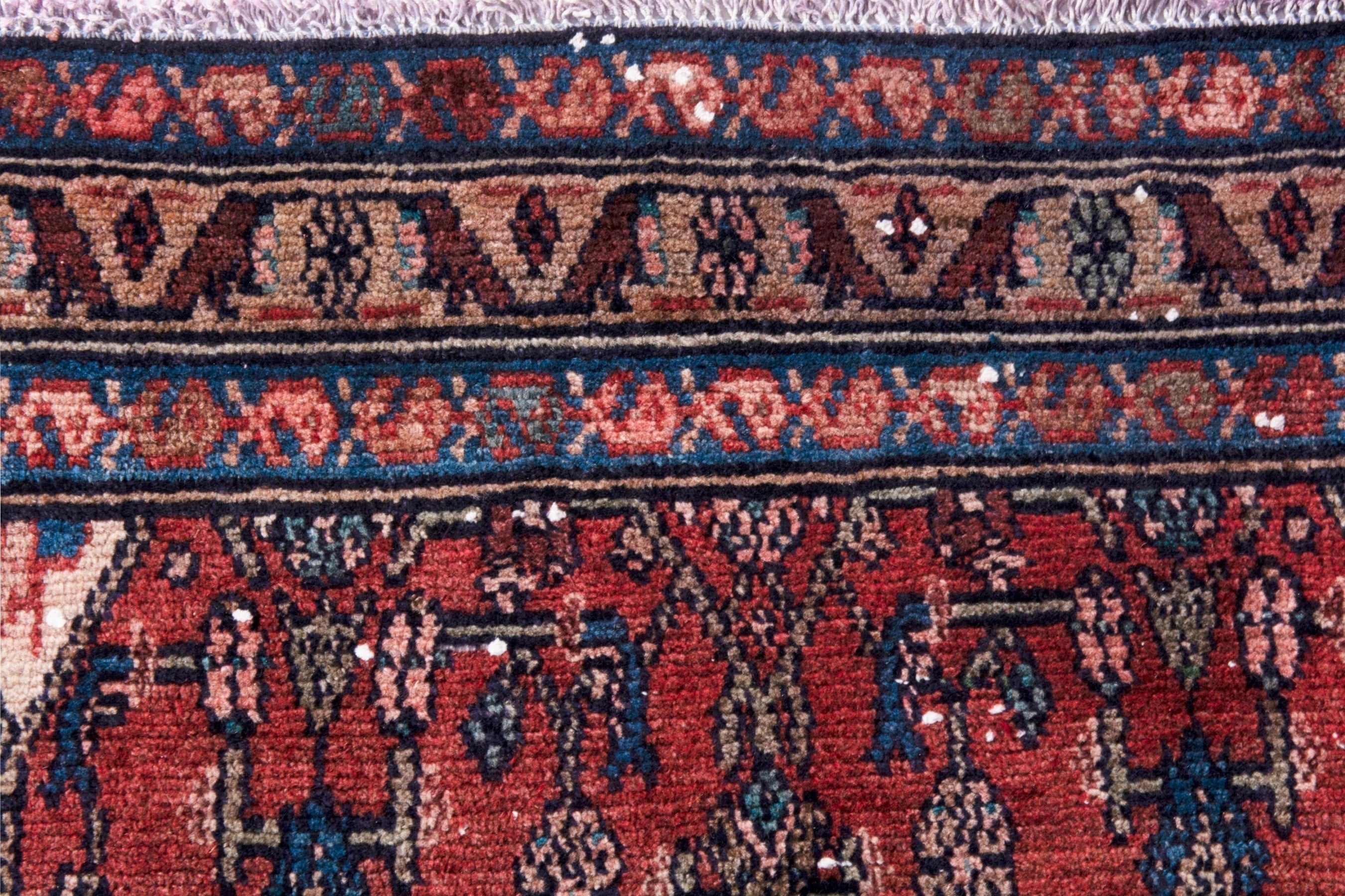 Persian Hamedan runner rug in deep red and off-white, view 11 of 20